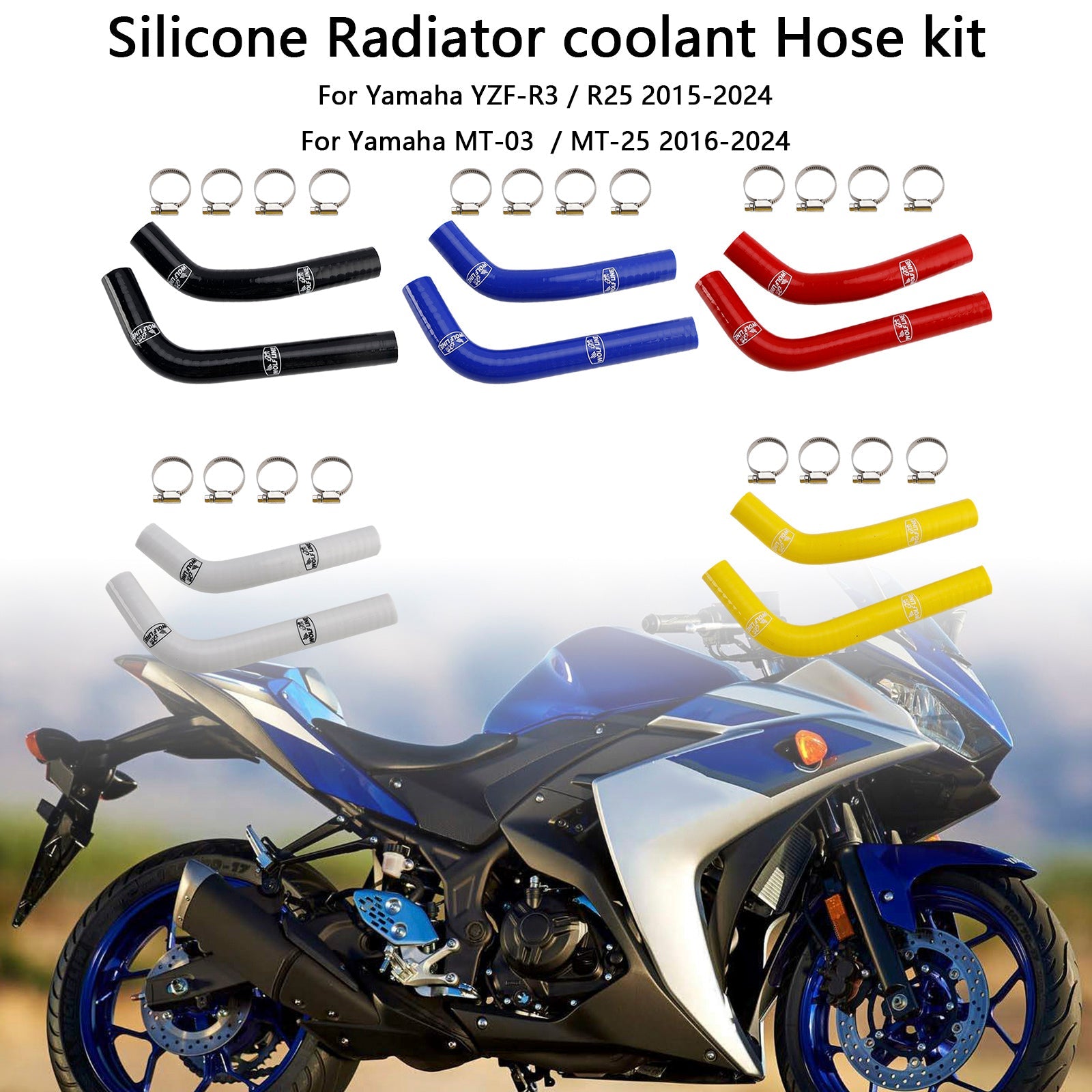 Silicone Radiator coolant Hose For Yamaha MT-03 MT-25 YZF R3 R25 2015-2024