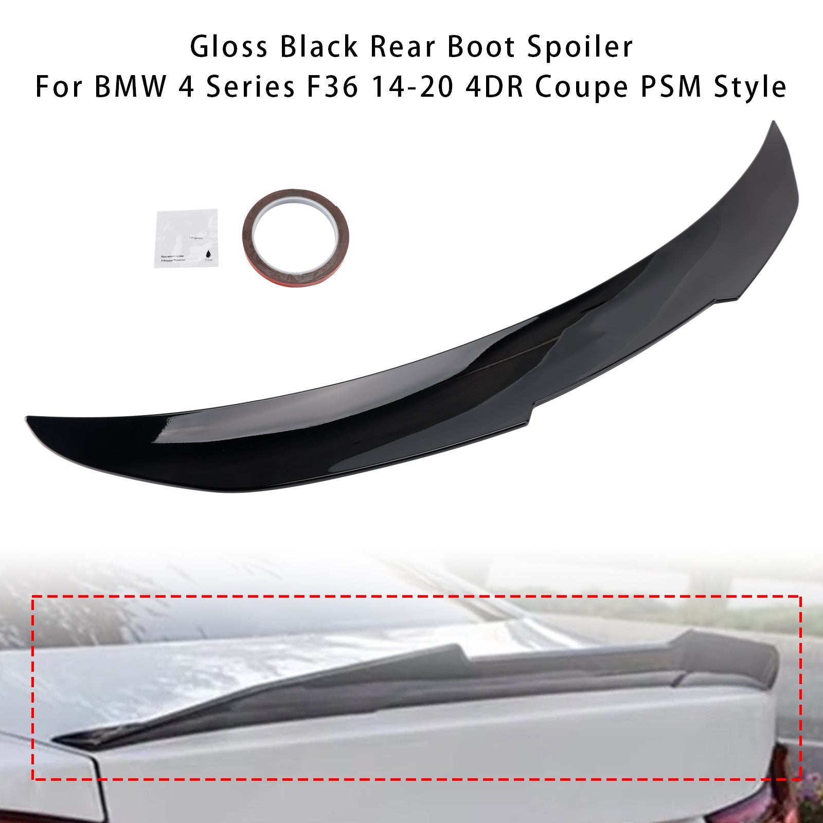 2014-2020 BMW 4 Series F36 4DR Coupe PSM Style Gloss Black Rear Boot Spoiler