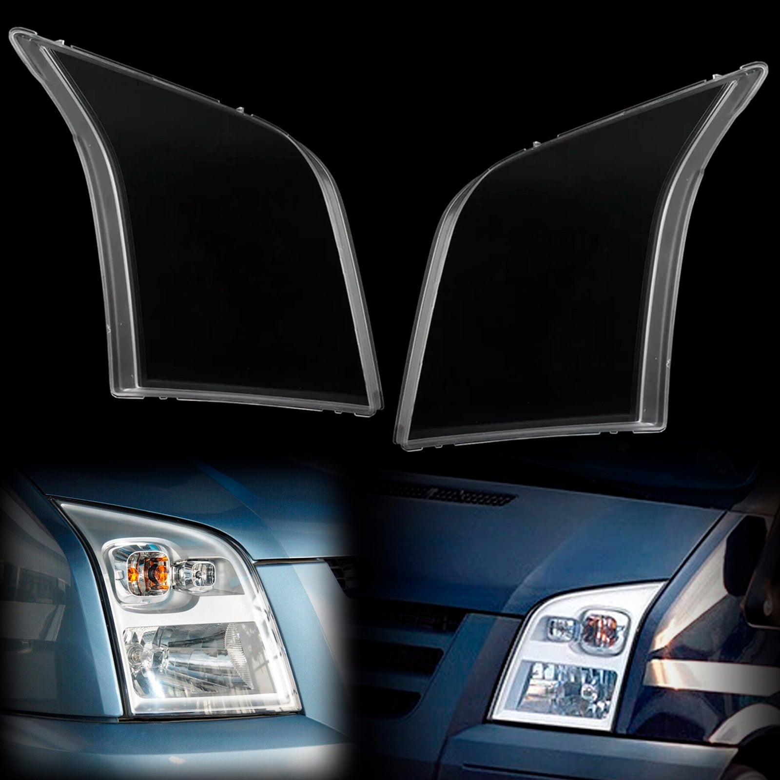 2006-2014 FORD TRANSIT MK7 2Pcs Clear Headlight Lens Cover Shell