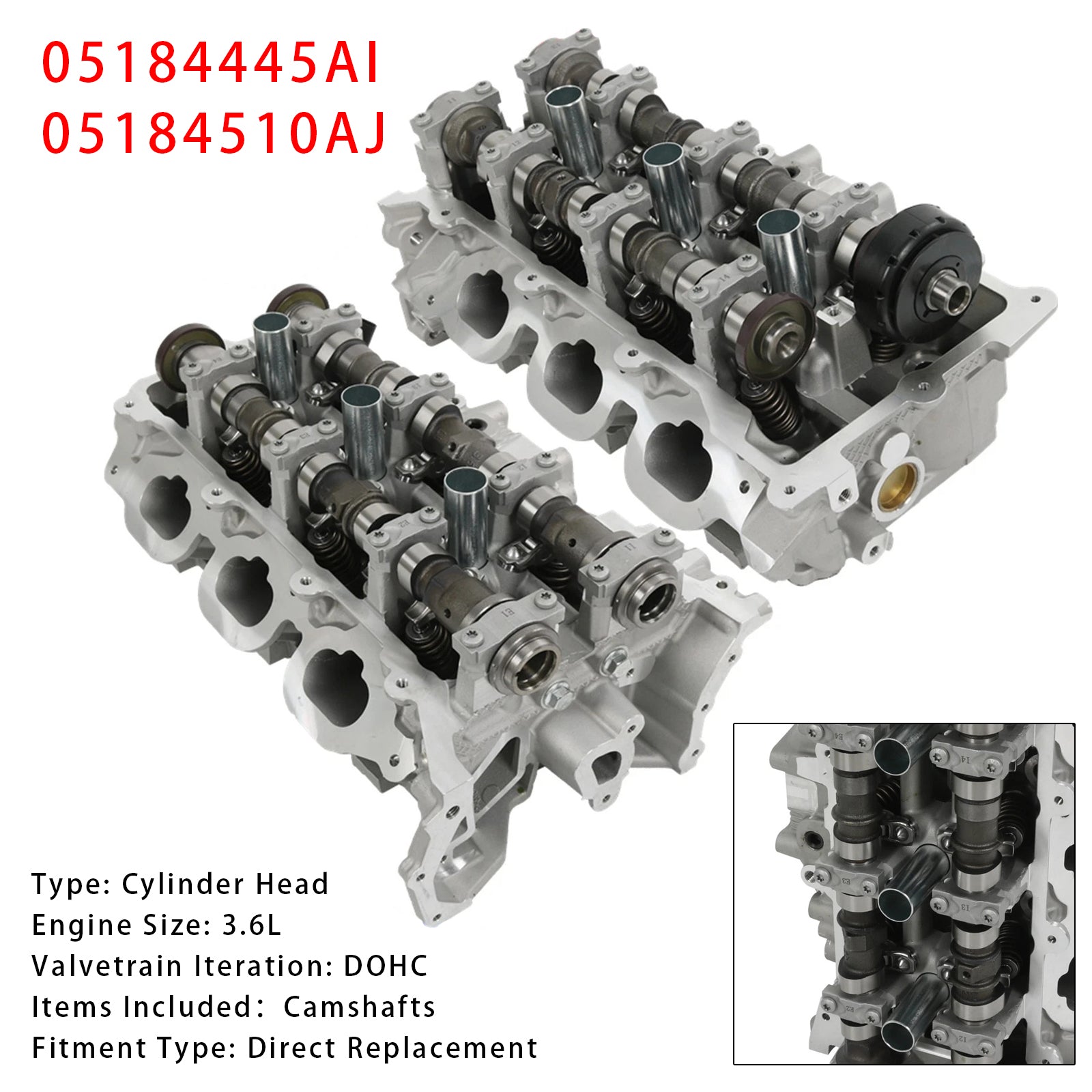 2011-2014 Jeep Grand Cherokee 3.6L Brand New Left+Right Cylinder Head 05184445AI AJ
