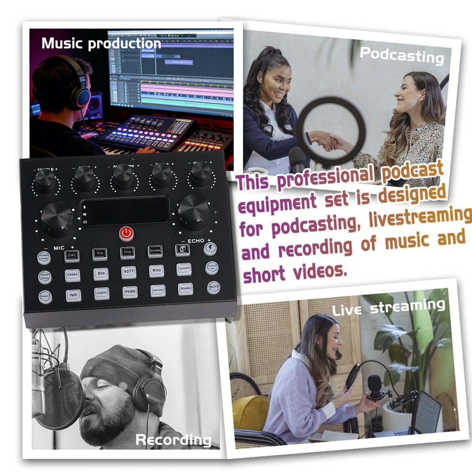 V8s Sound Card Live Sound Card Set for Podcast Record Sing Streaming and Gaming