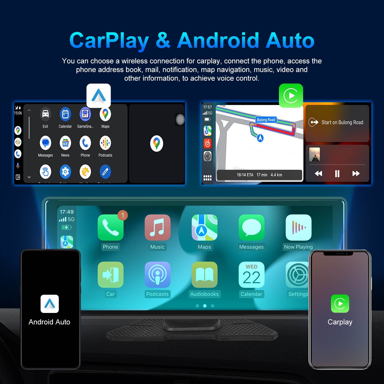 10.26"Bluetooth Car Navigation Carplay HD Large Touch Screen Recorder AHD Camera