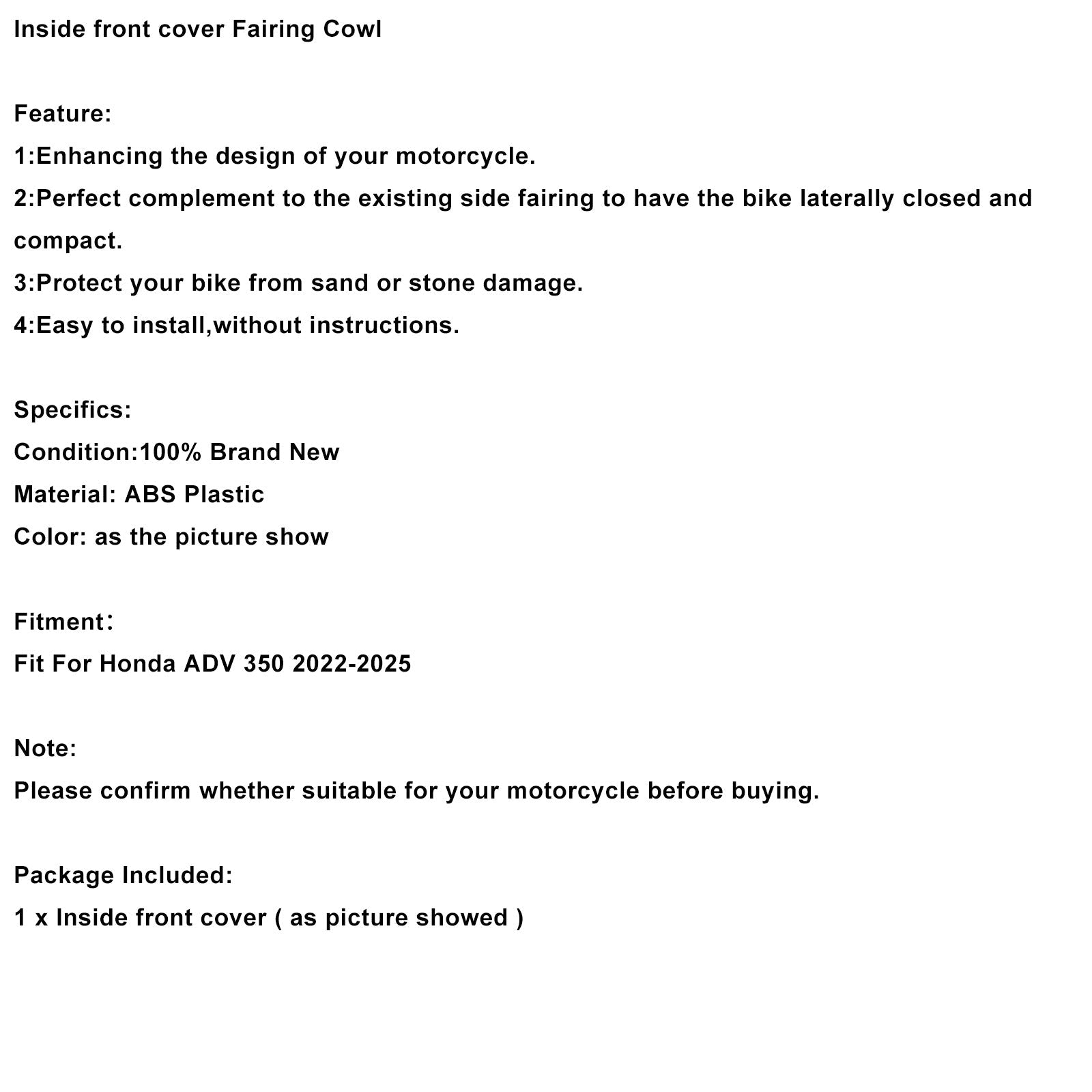 2022-2025 Honda ADV 350 Inside Front Cover Fairing Cowl