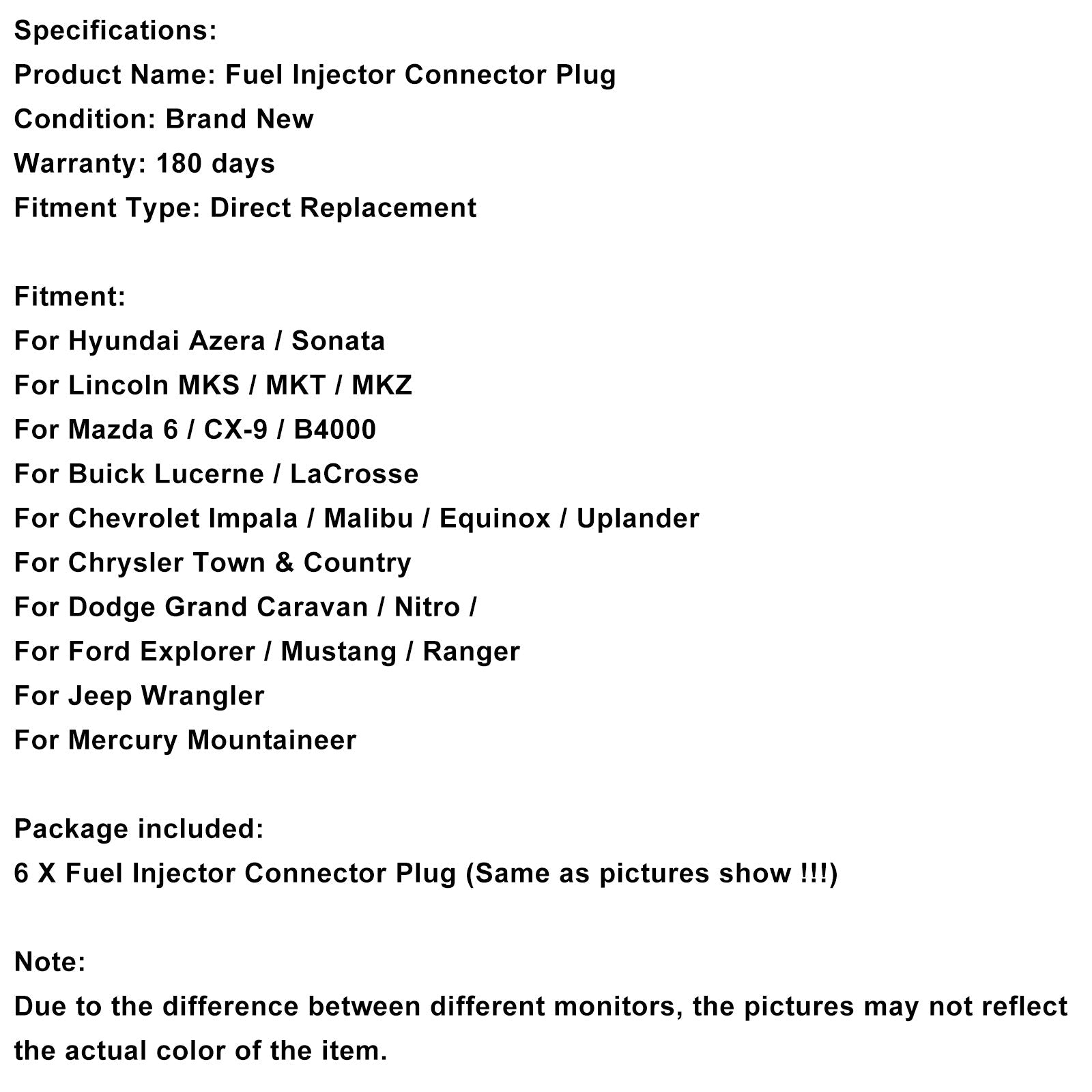 6-EV6 Fuel Injector Connector Plug Clip Pigtail Quick Disconnect Fit Hyundai