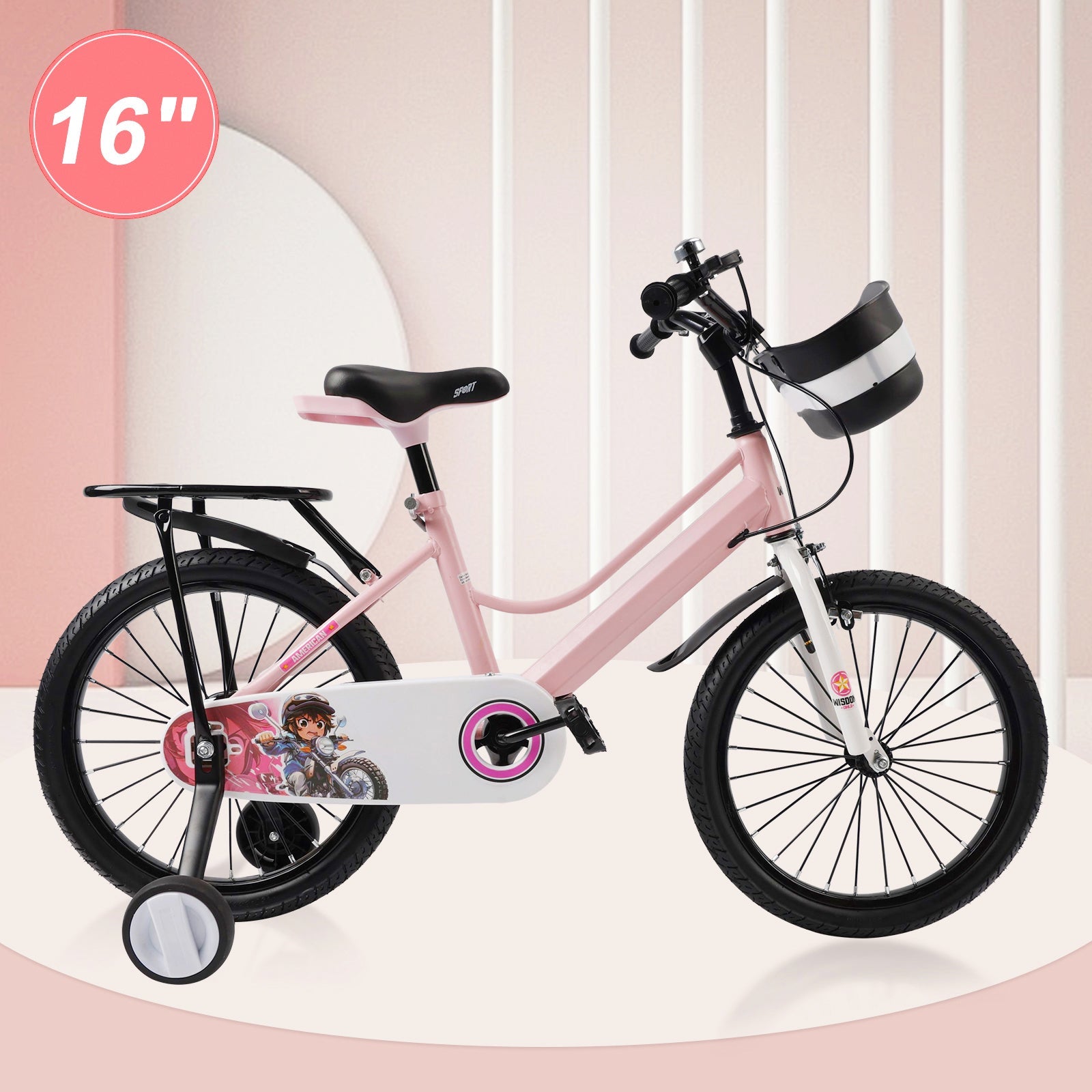 16"/18" Kids Bike for Boys and Girls with auxiliary wheels & Rack & Basket