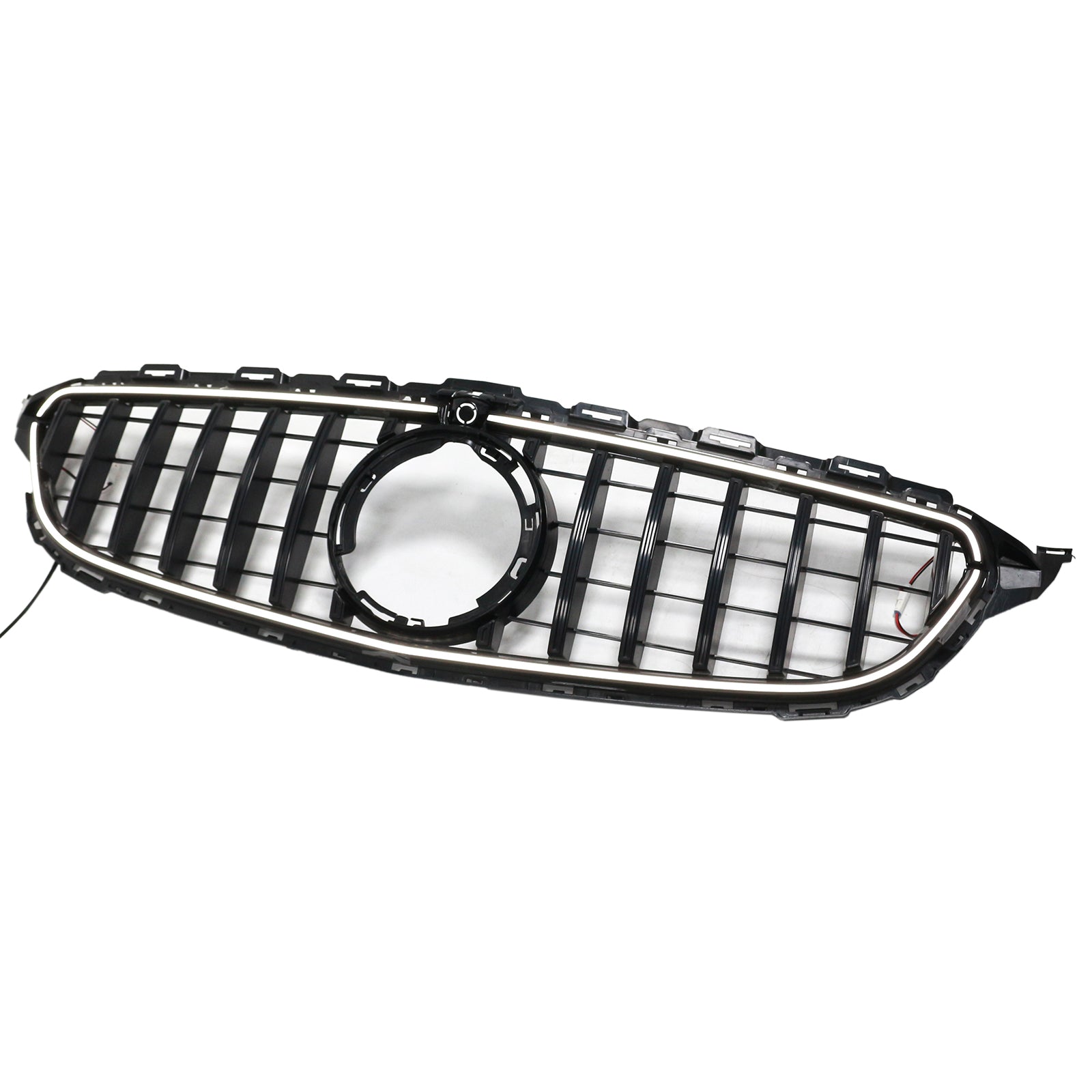 Black Front Bumper Grill Grille Fit Mercedes W205 C250 C300 2015-2021 W/LED