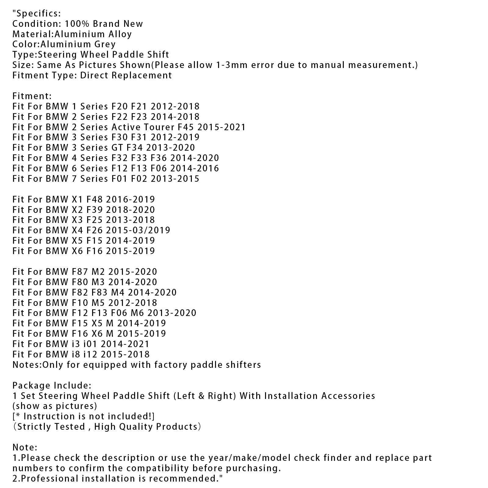 Paddle Shifter Extension For BMW F Series F30 F31 F32 F10 X3 X5 Aluminium Grey