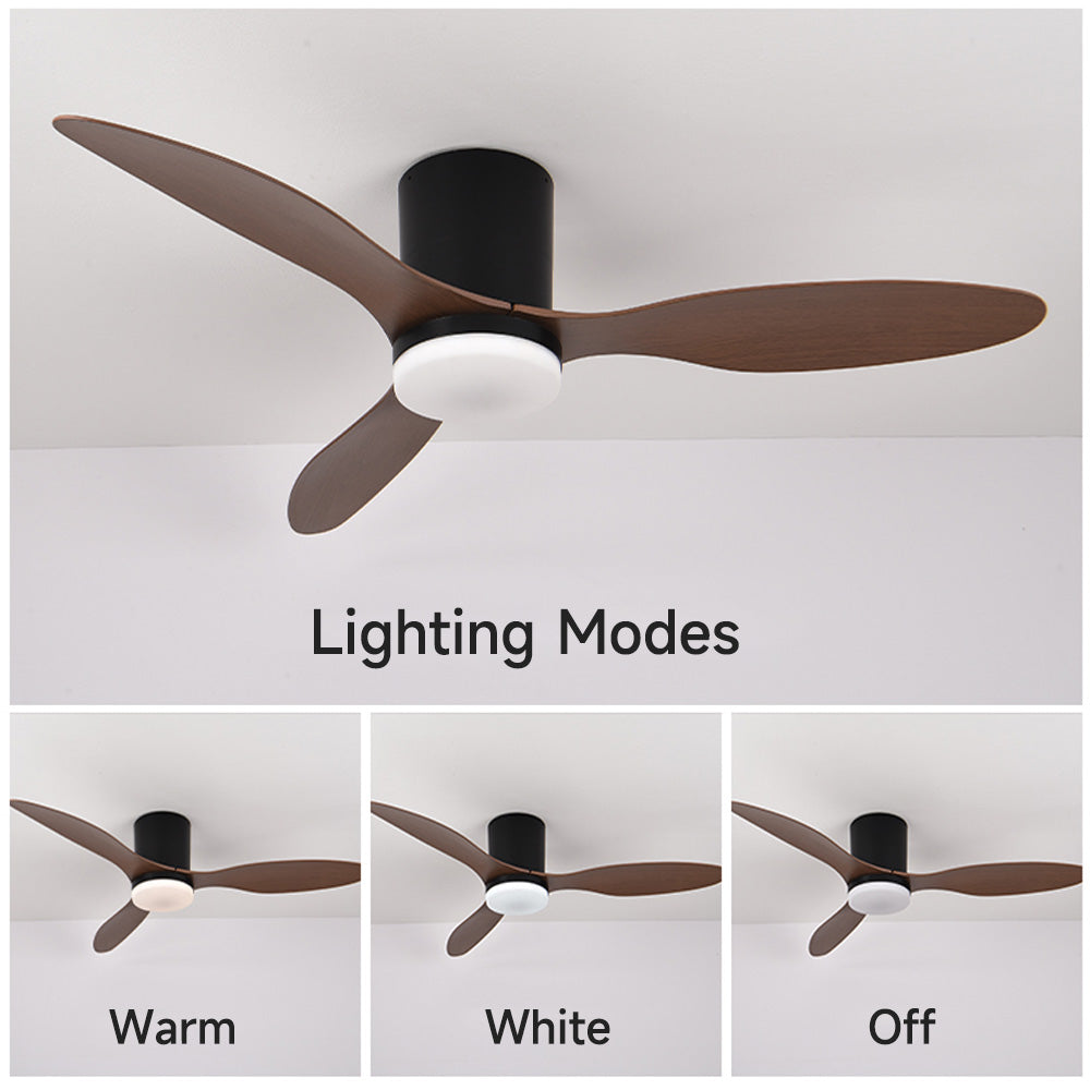 Ceiling Fans with Lights Flush Mount Dimmable LED for Bedroom DC Reversible Motor Indoor/Outdoor Use 52 Inch Low Profile Ceiling Fan with Remote/App Control