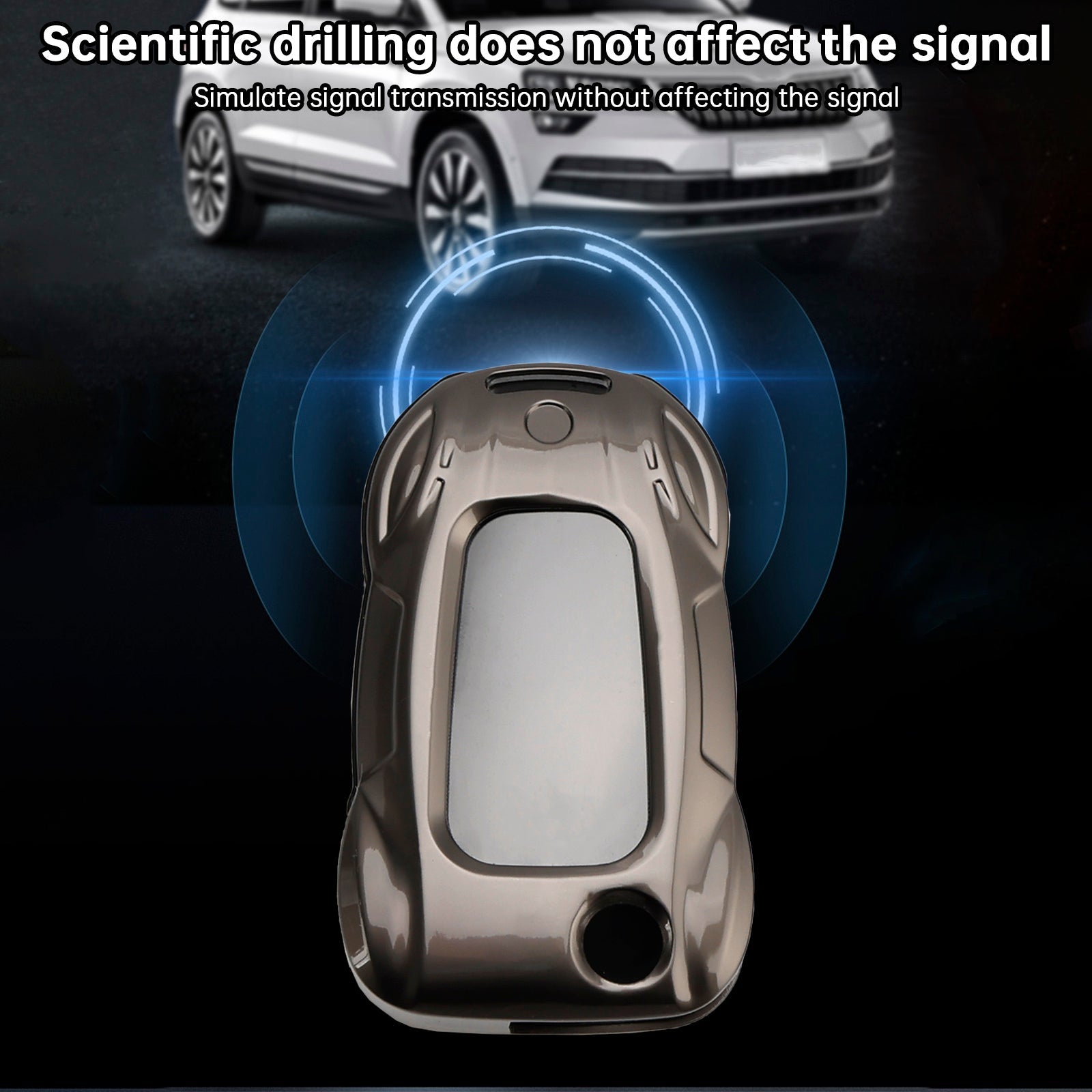 VW Polo Skoda Leather Alloy Zinc Car Key Gray Case Cover