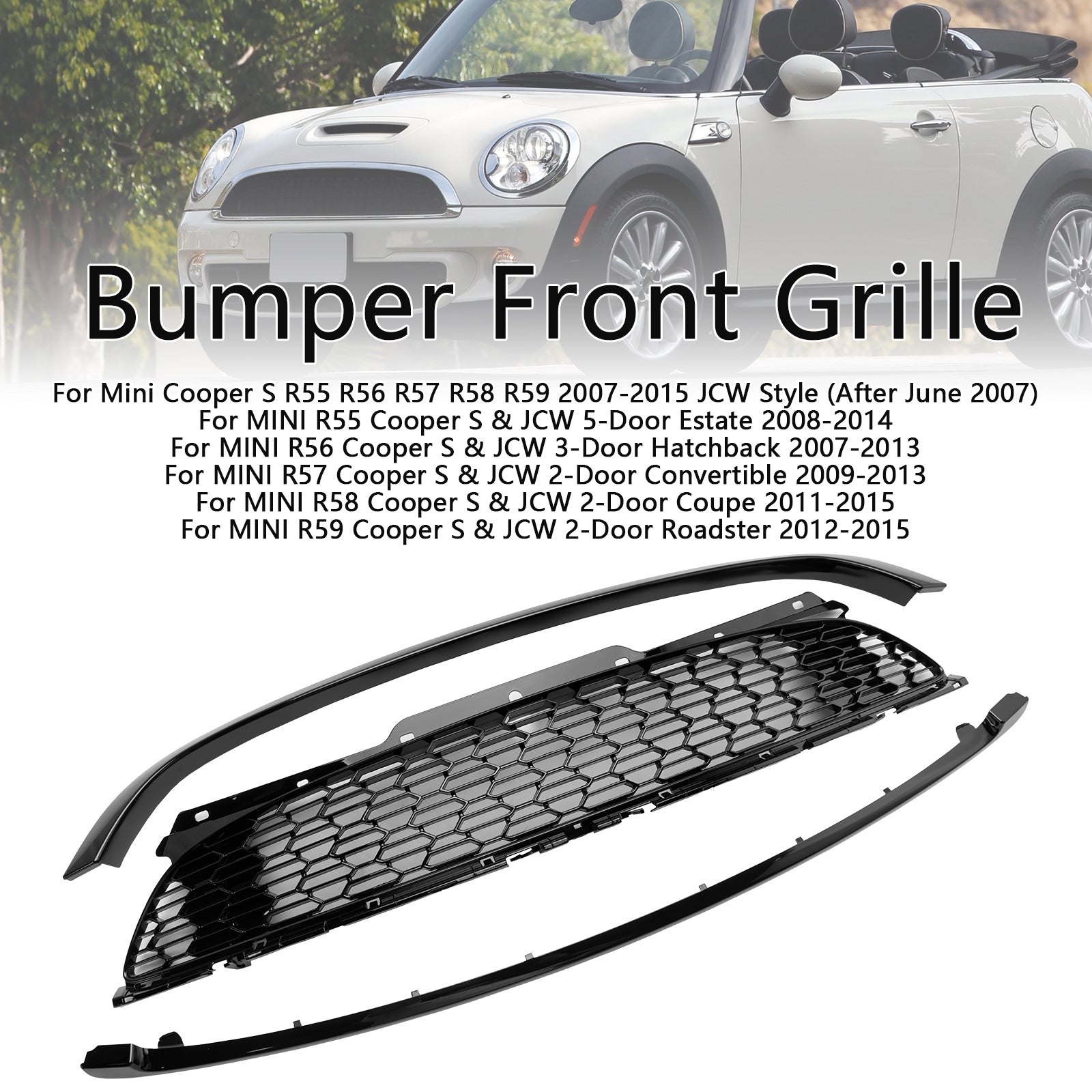 3PCS Gloss Black Front Grill Grille Fit Mini R55 R56 R57 R58 R59 Cooper S & JCW