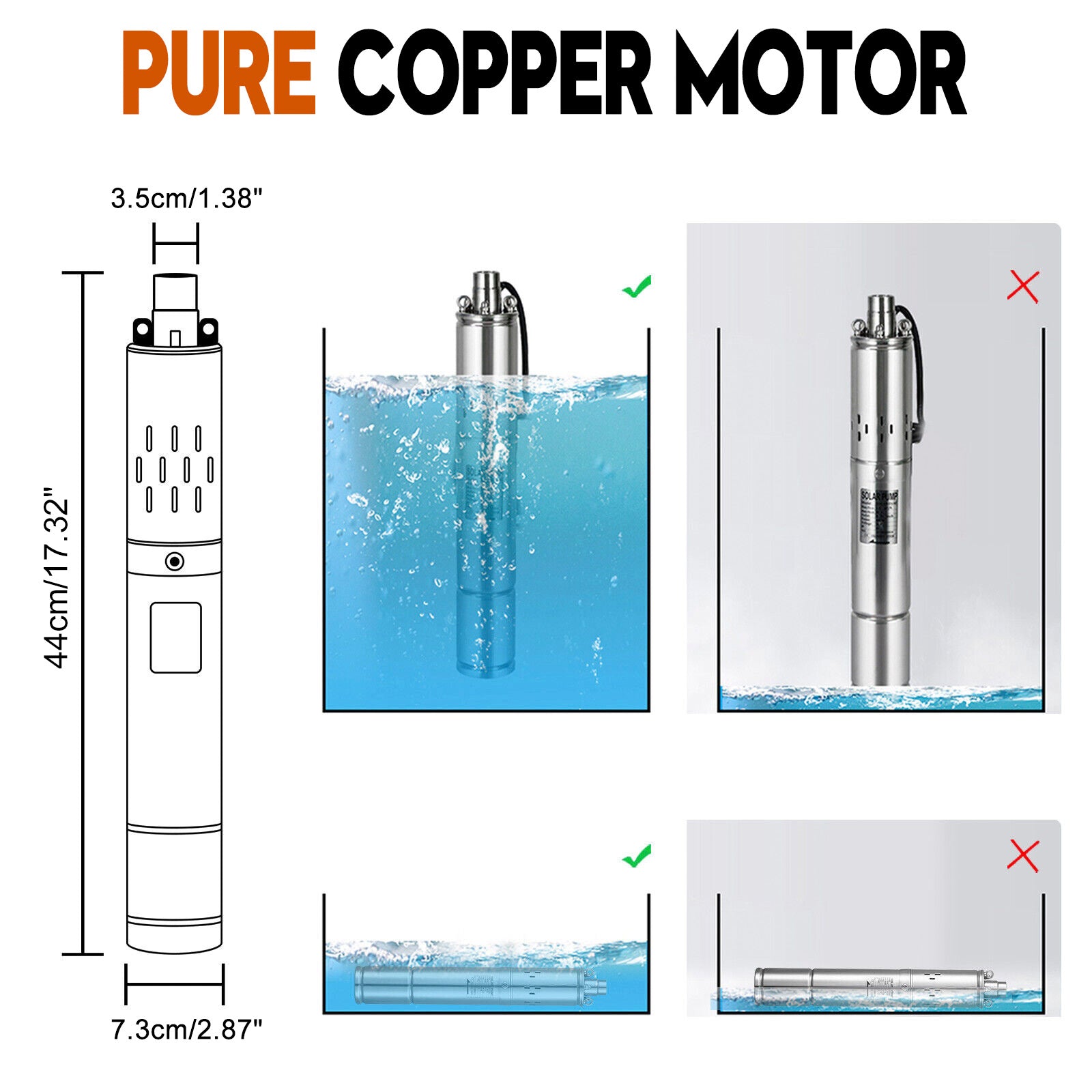 3" 72V 1.2KW MPPT Screw Solar Bore Pump Submersible Deep Well Hole Head 180M