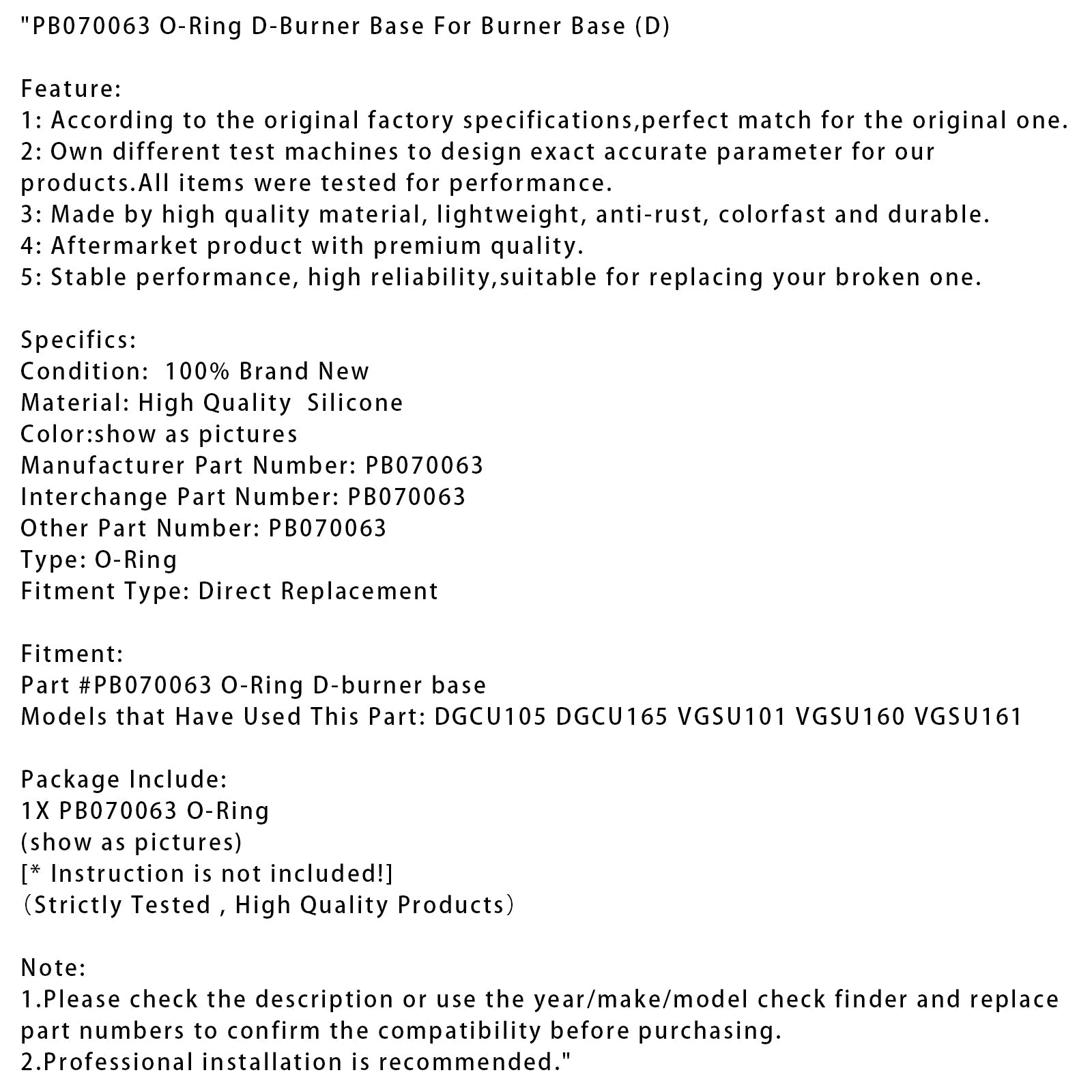PB070063 O-Ring D-Burner Base For Burner Base (D)