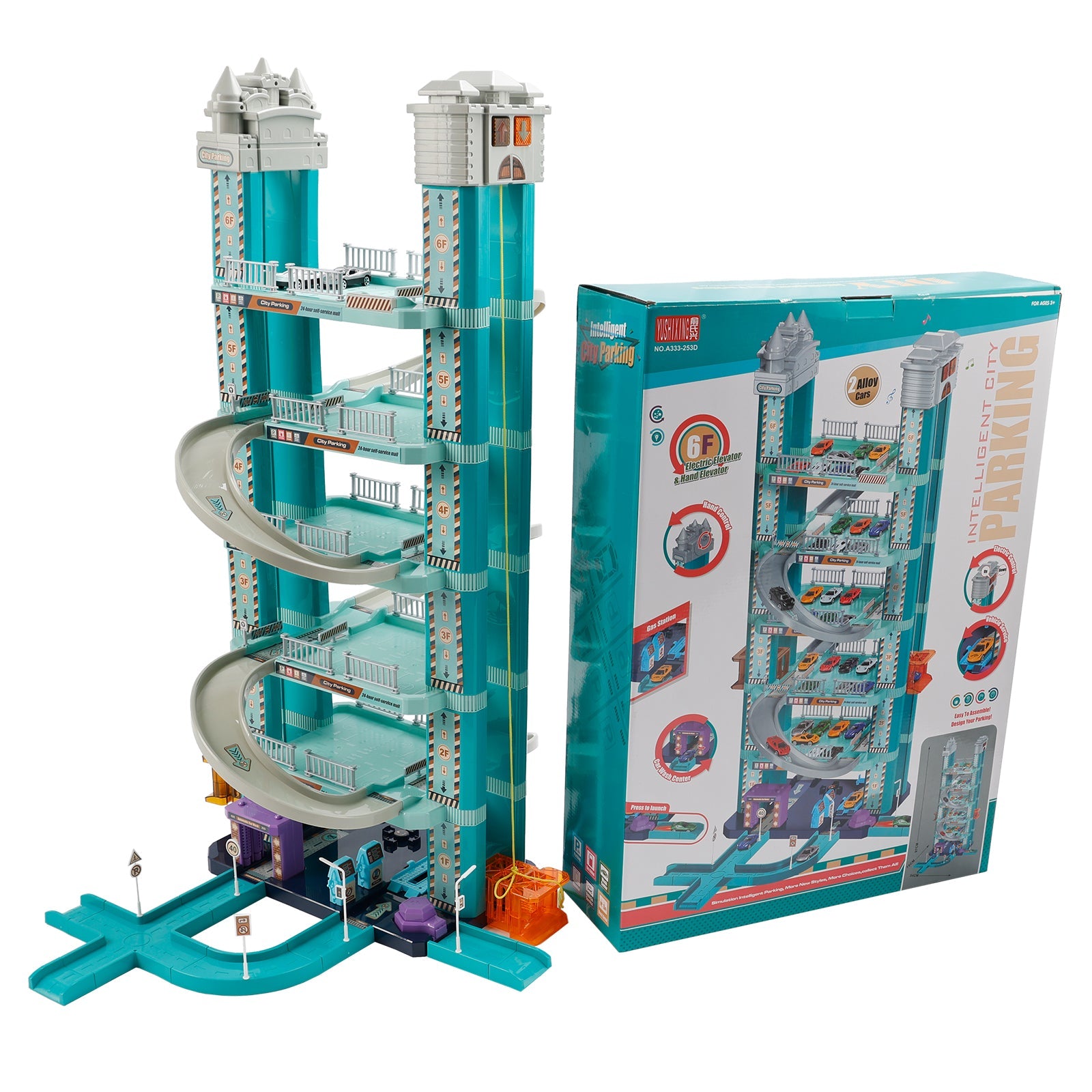 Intelligent Electric Hand Rank City Six Floor Track Parking Lot Toy With 2 Cars