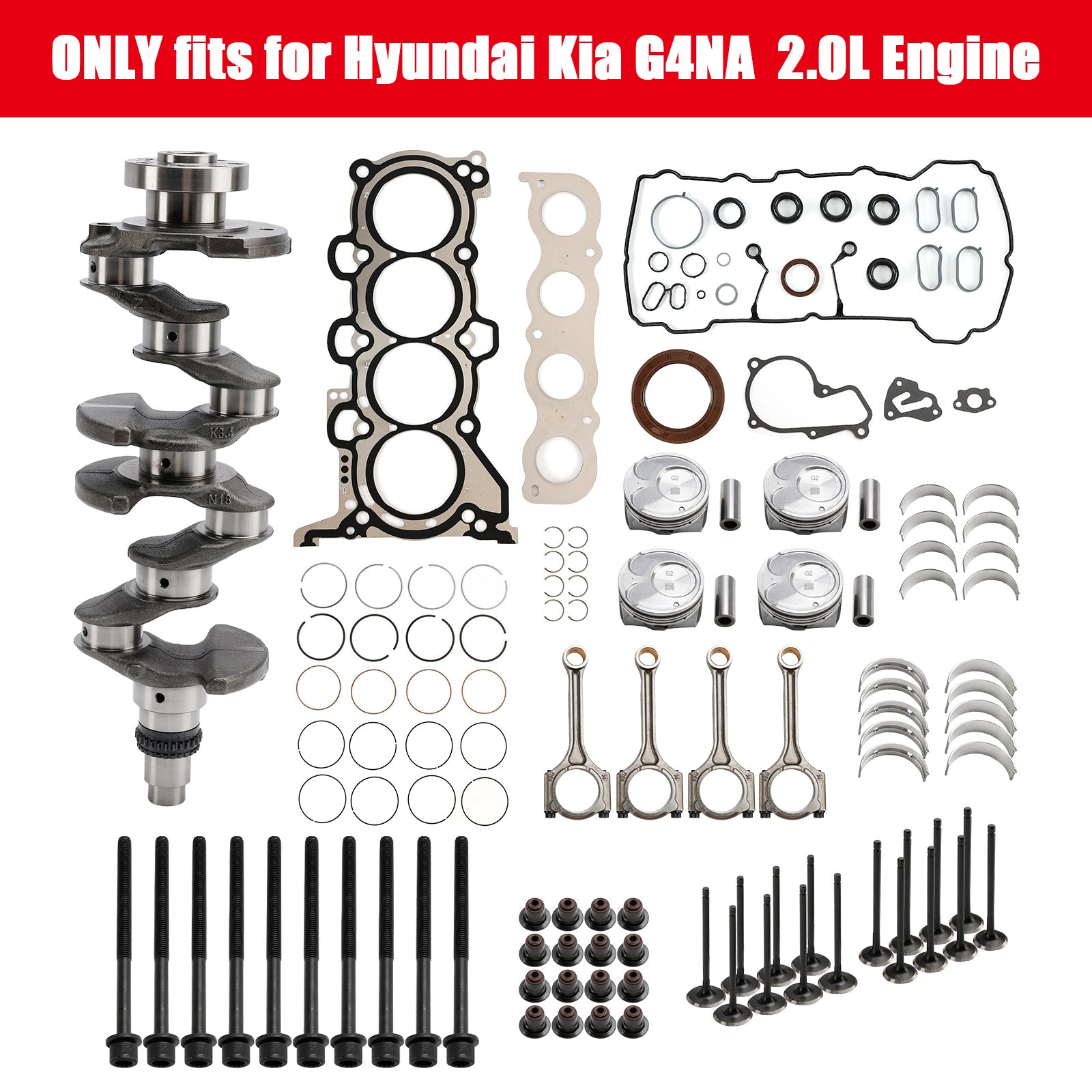 G4NA 2.0L Engine Rebuild Kit Crankshaft Con Rods Gasket Kit for Kia Forte YD 2012-2018
