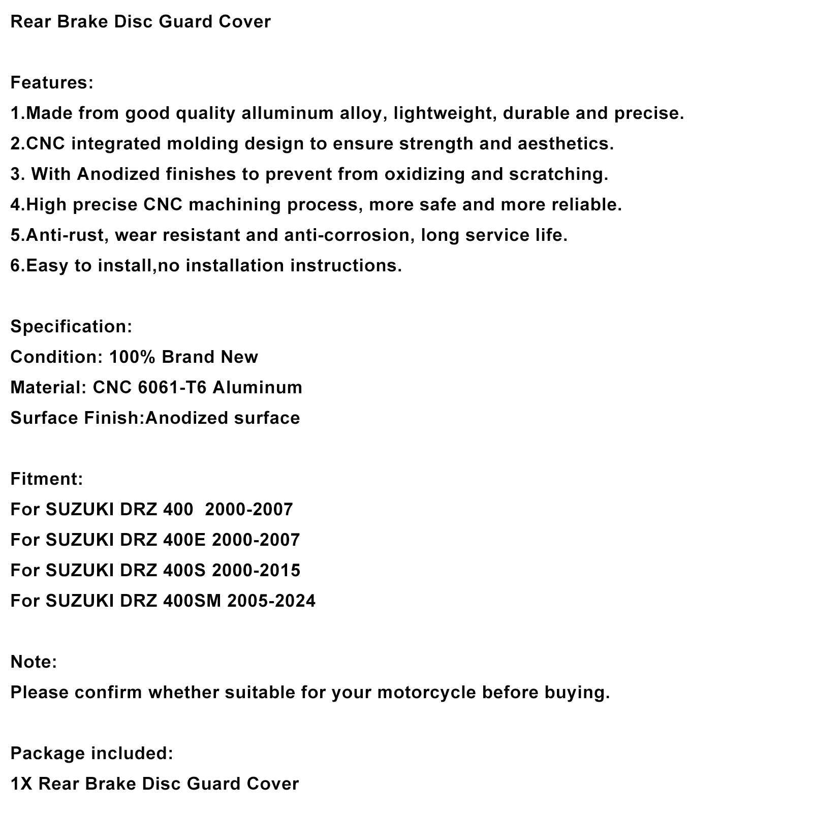 Rear Brake Disc Guard Cover For Suzuki DR-Z400SM 2000-2024 DRZ400/S/E