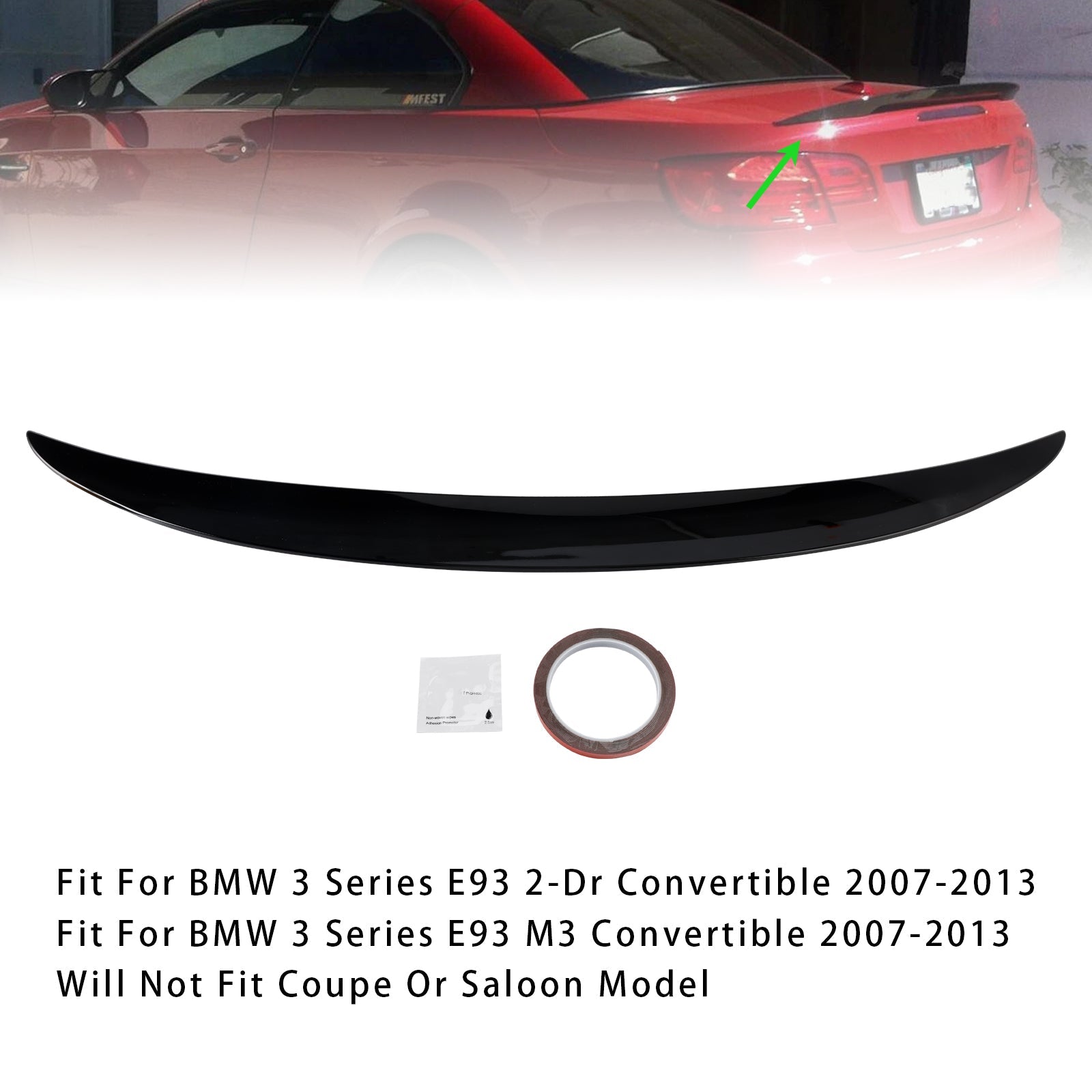 2007-2013  BMW 3 Series E93 2-Dr Convertible/ M3 Convertible Gloss Black Rear Boot Spoiler For BMW 3 Series E93 Convertible