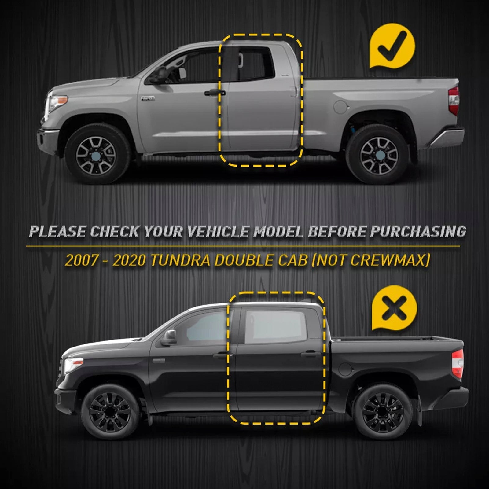 2007-2020 Toyota Tundra DOUBLE CAB 2PCS Roof Drip Molding Trim Left & Right Side Rubber