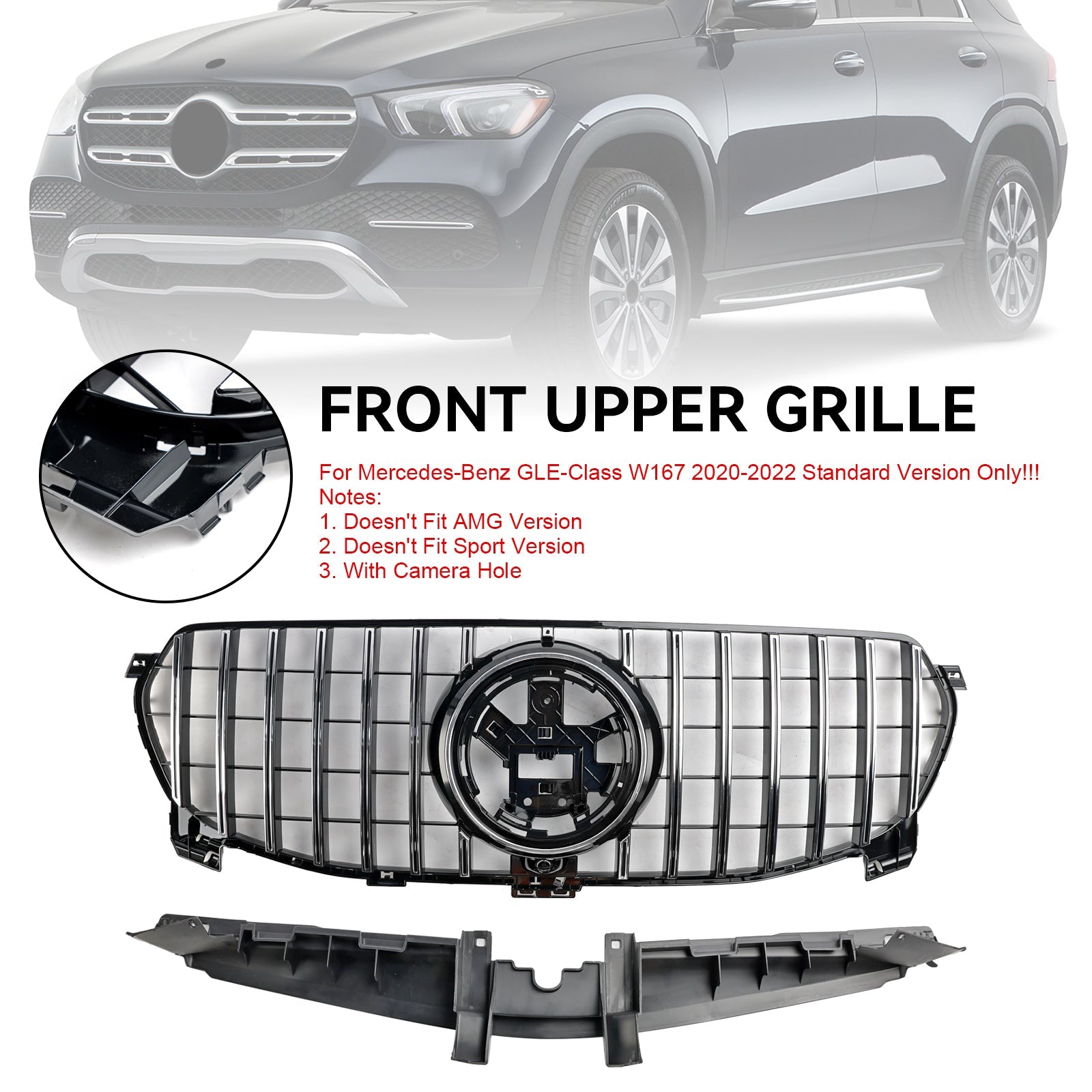 Front Bumper Grille Grill Fit Mercedes Benz GLE-Class W167 GLE350 2020-2022