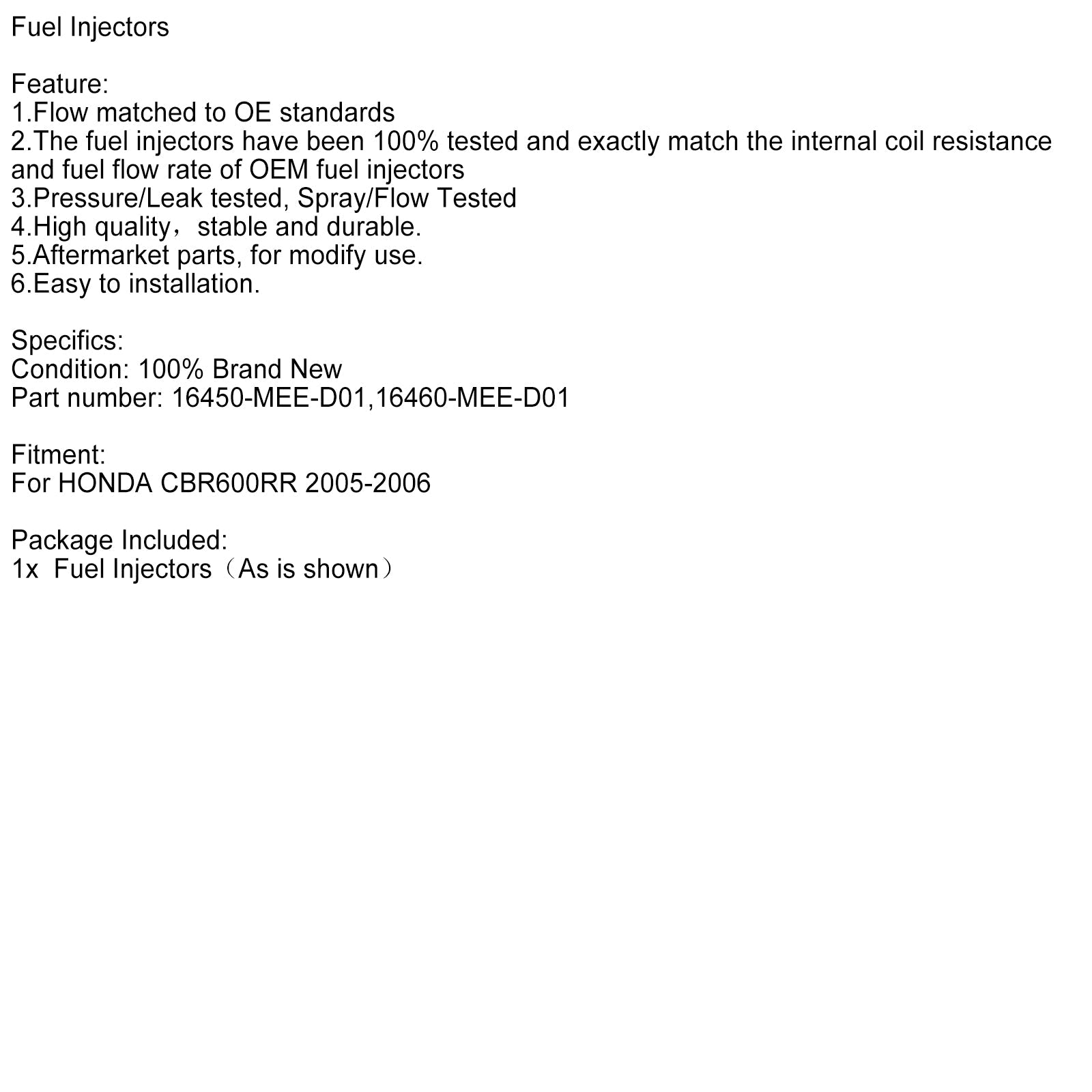 2005-2006 혼다 CBR600RR 연료 분사 장치 16450-MEE-D01 16460-MEE-D01