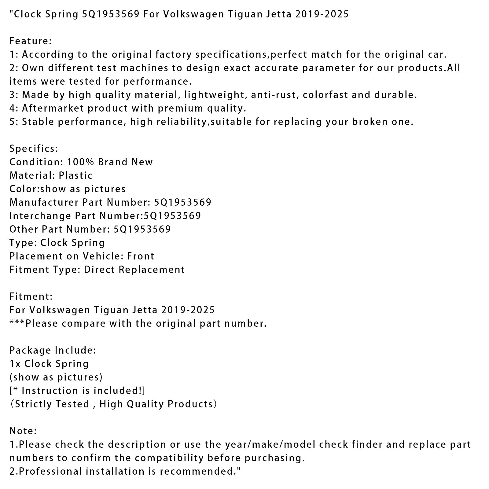 2019-2025 Volkswagen Tiguan Jetta Clock Spring 5Q1953569