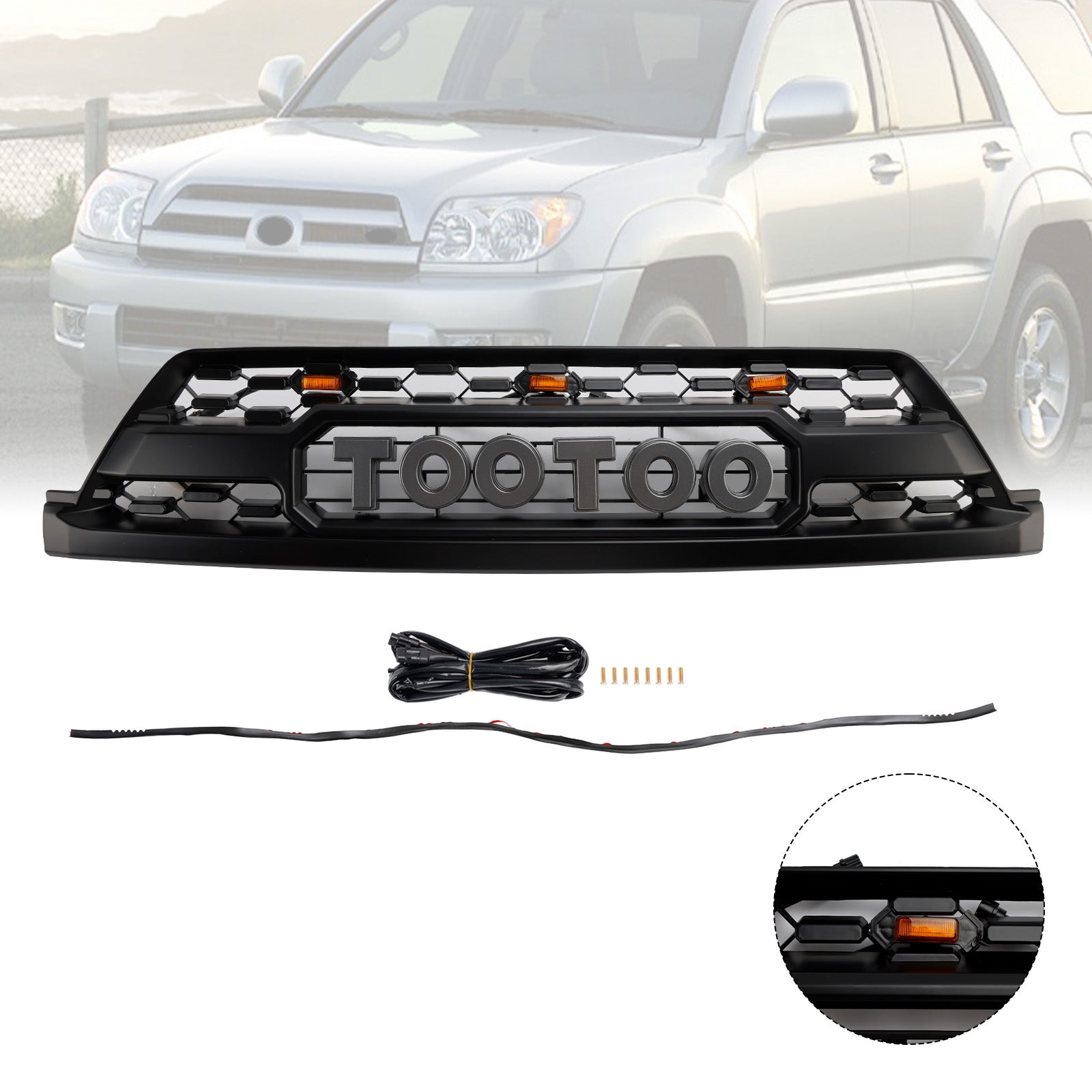 2002-2005 Toyota 4Runner TRD PRO Style W/ LED Front Bumper Grill Grille