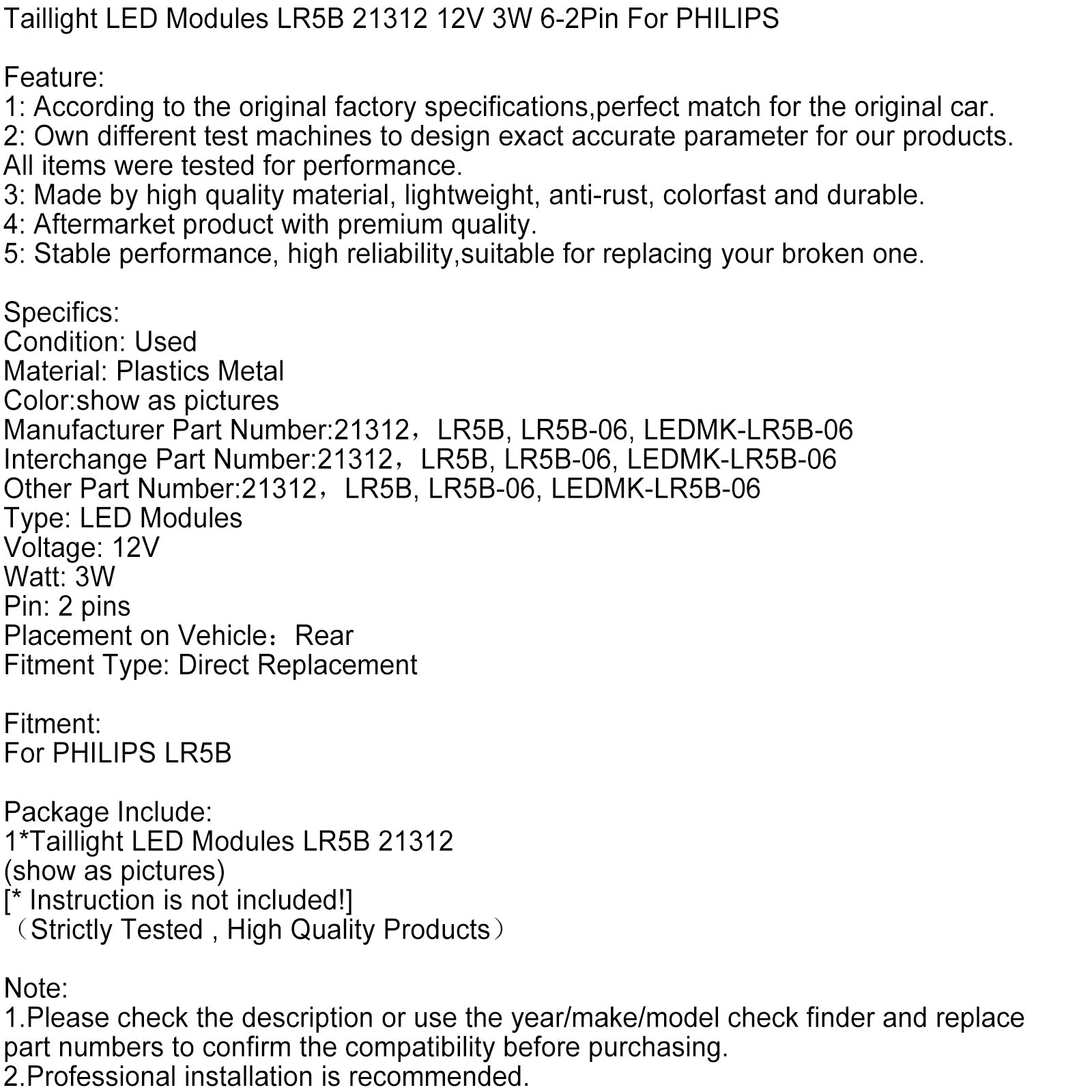 Taillight LED Modules LR5B 21312 12V 3W 6-2Pin For PHILIPS
