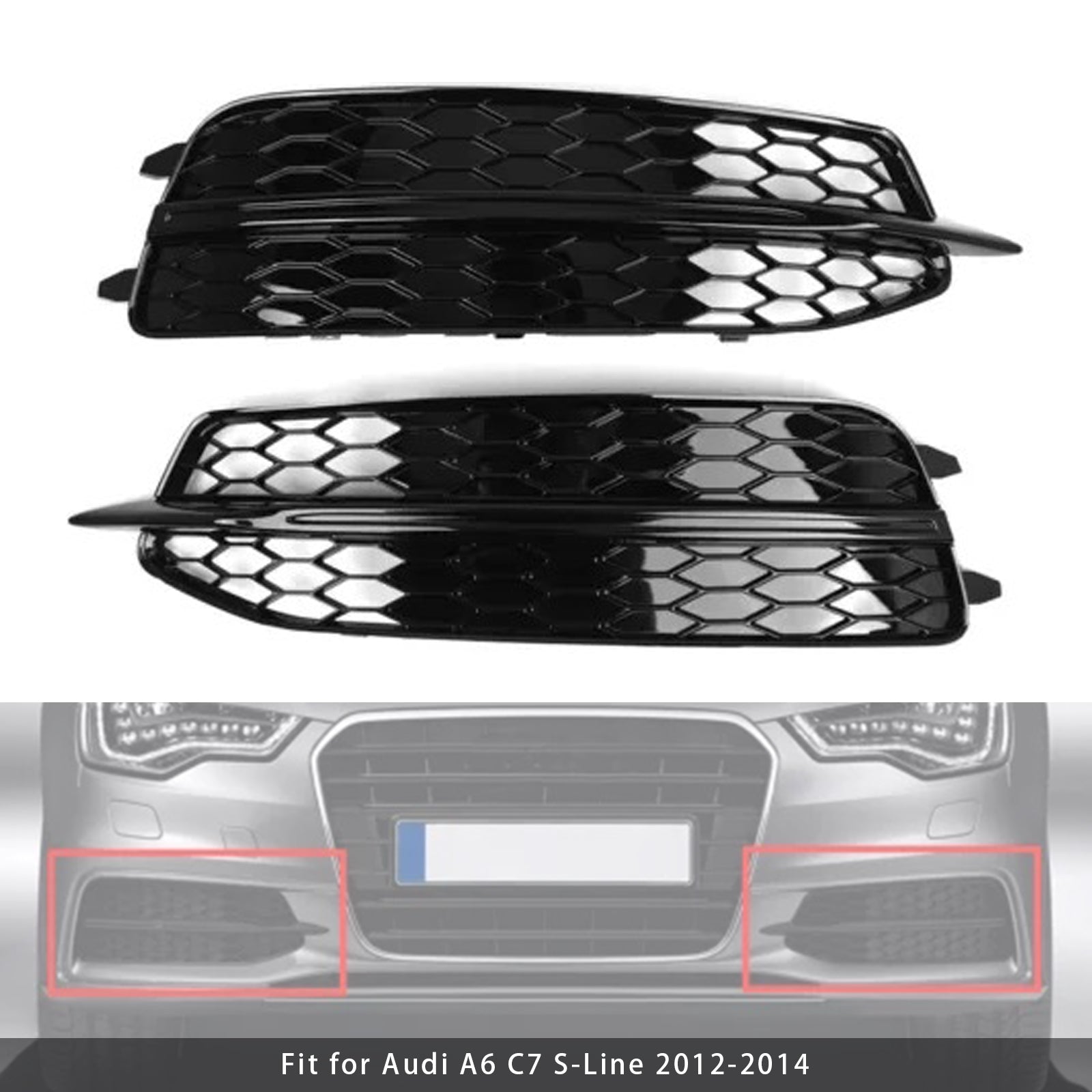 2012-2014 Audi A6 C7 S-Line 2X Car Front Bumper Fog Light Grilles