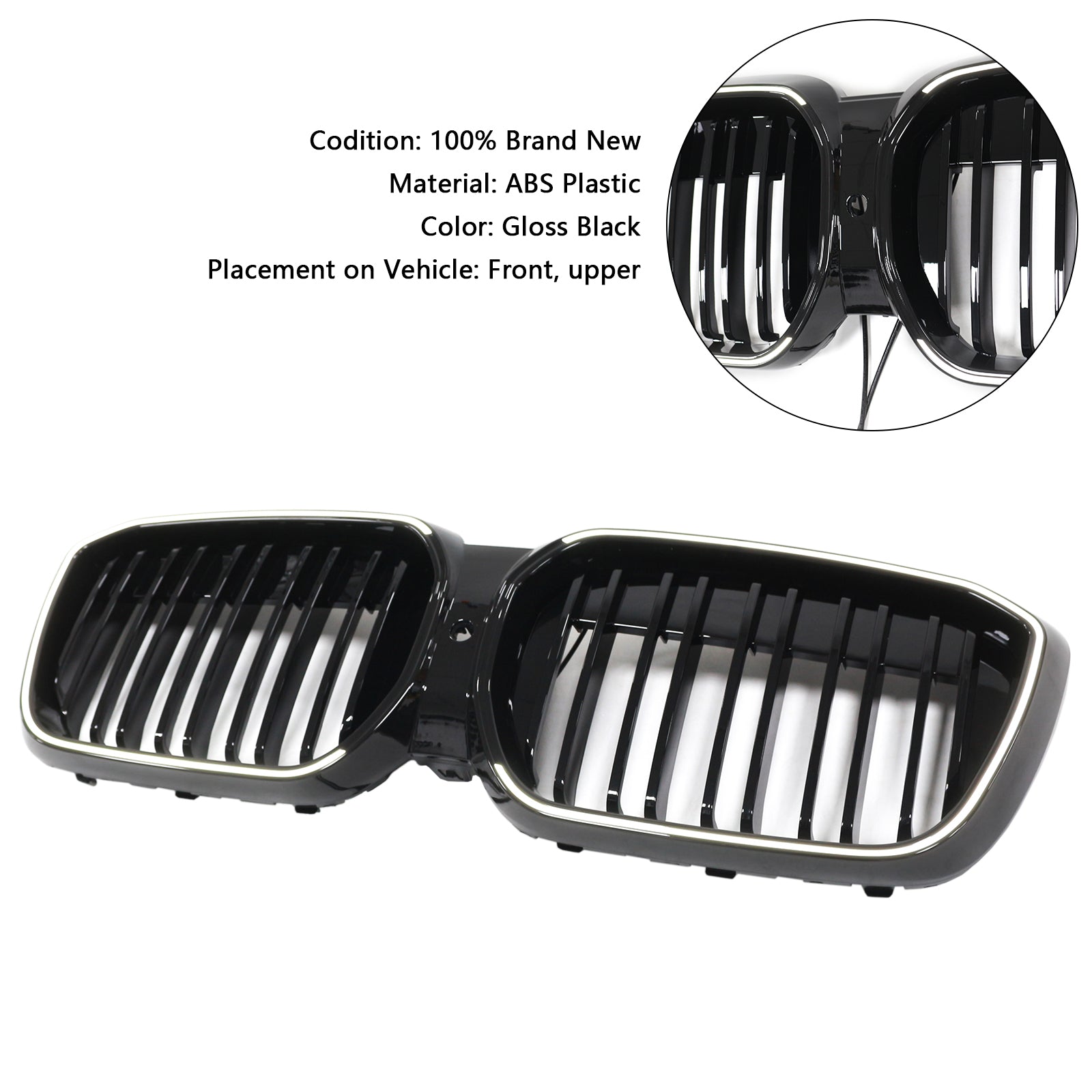 Double Slat Gloss Black Front Kidney Grill Grille Fit BMW IX3 G08 LCI 2022-2024