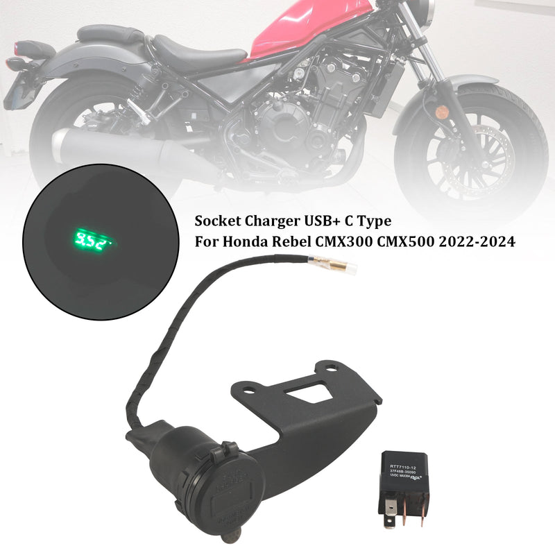 12V Socket Charger USB+C Type Quick Fits Honda Rebel CMX300 CMX500 2022-2024