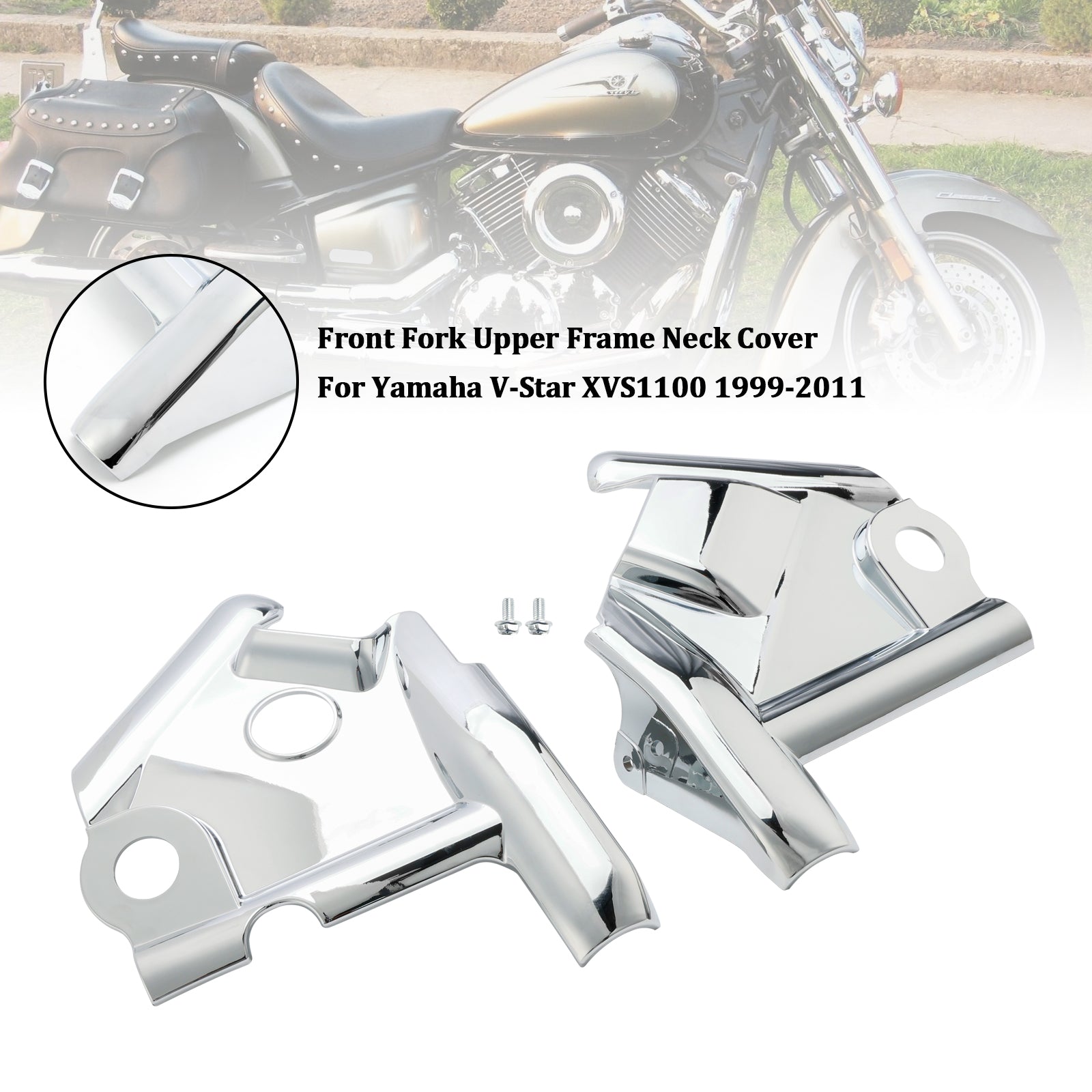 Front Fork Upper Frame Neck Cover For Yamaha V-Star XVS1100 1999-2011 Chrome