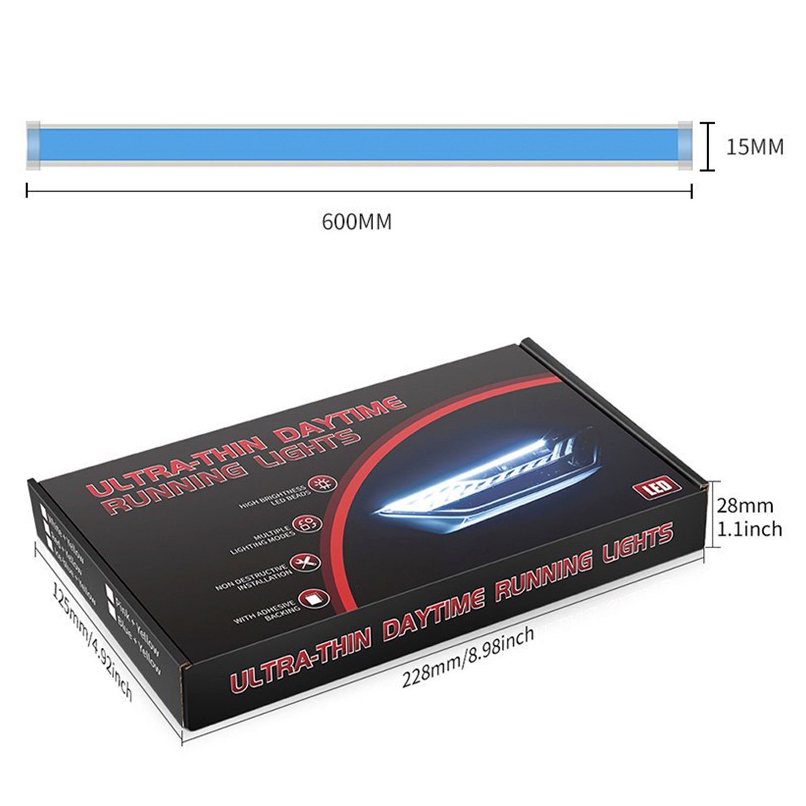 Ultra Thin Car LED Headlight Daytime Running Iridescent Light Eyebrow Strip With Remote control 45cm