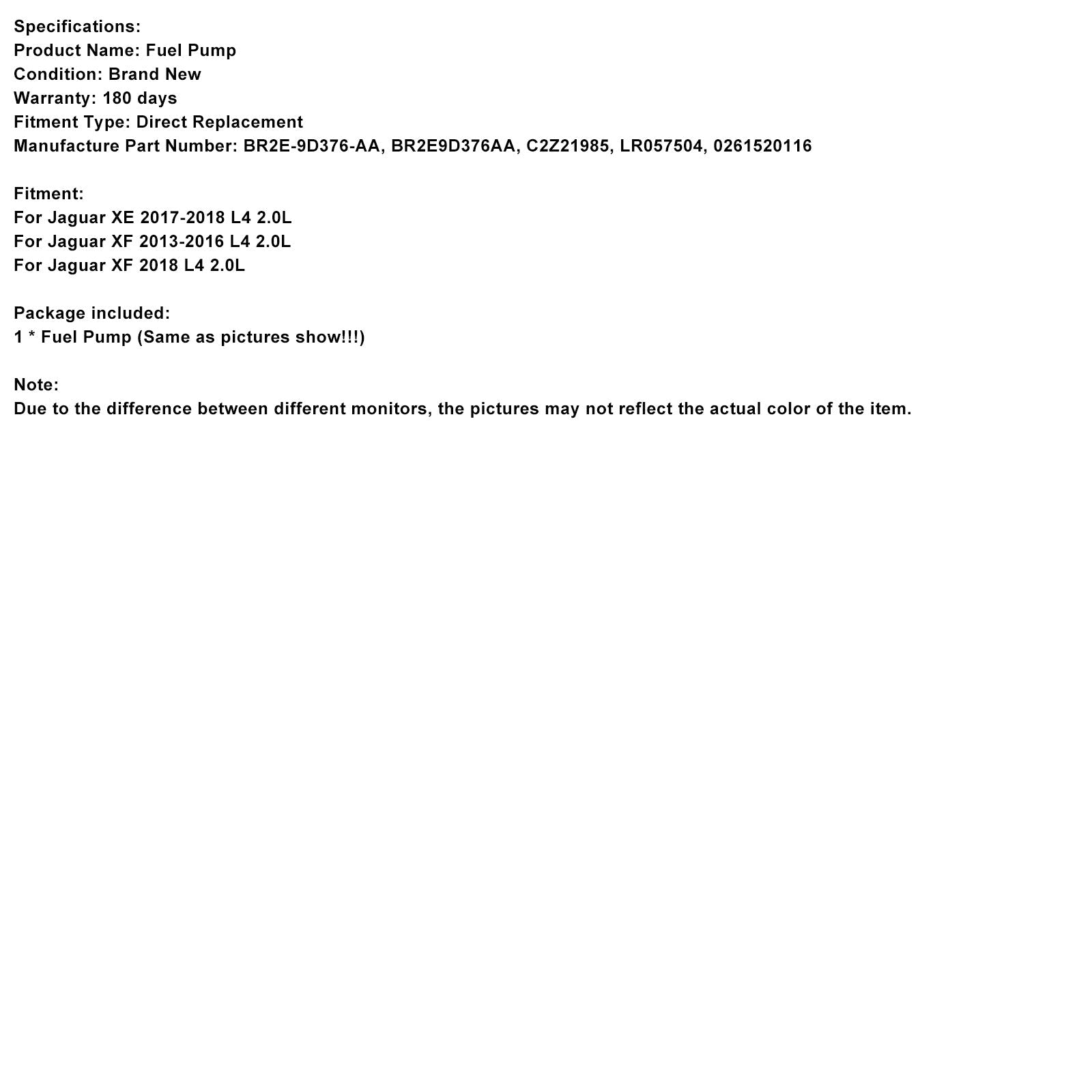 2013-2016 Jaguar XF  L4 2.0L High Pressure Fuel Pump BR2E-9D376-AA C2Z21985 LR057504