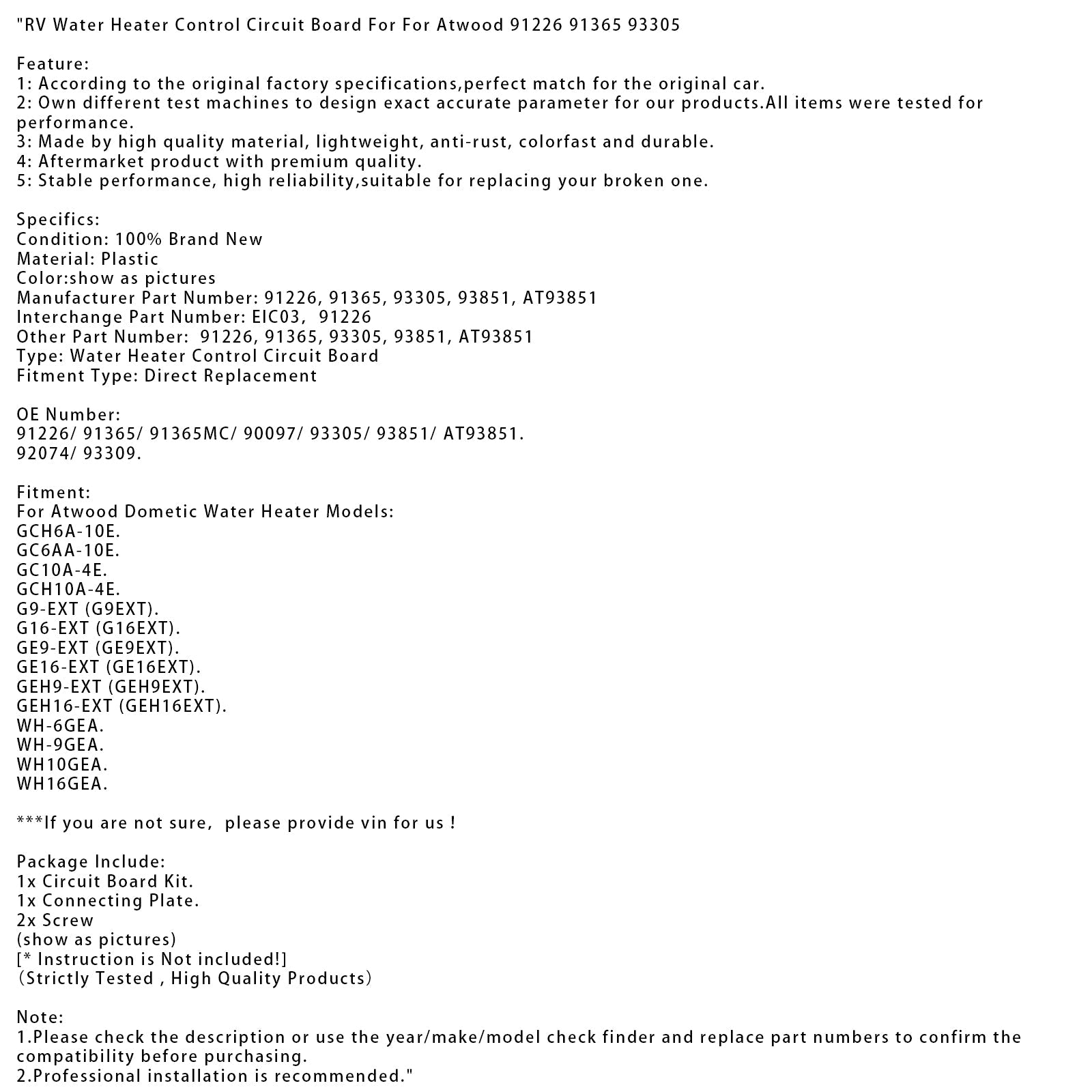 RV Water Heater Control Circuit Board For Atwood 91226 91365 93305
