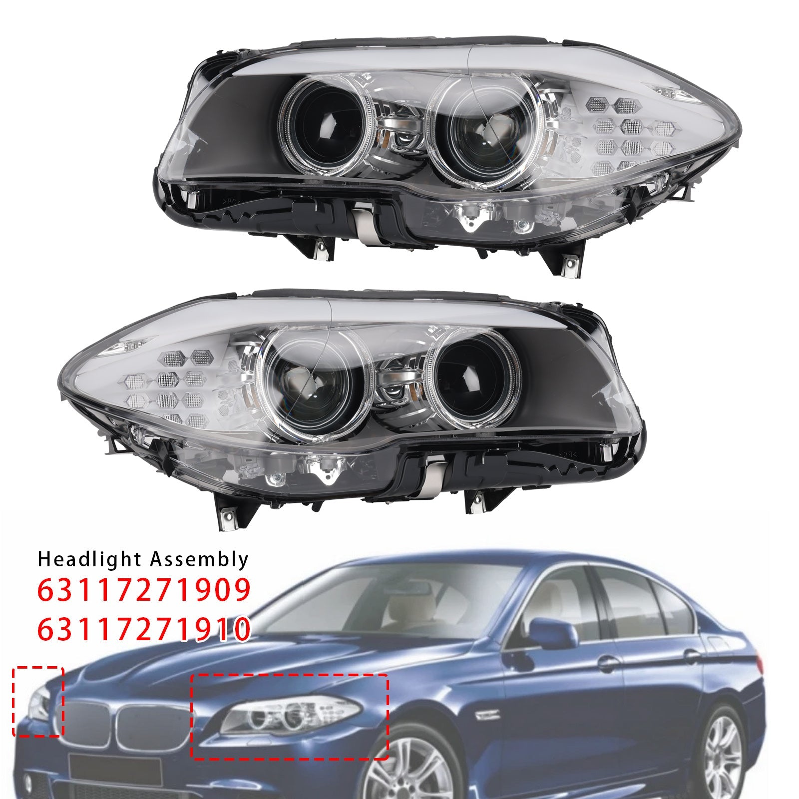 2010-2013 For BMW 5 Series F10 Saloon Xenon LED DRL Left+Right Headlight W/O AFS