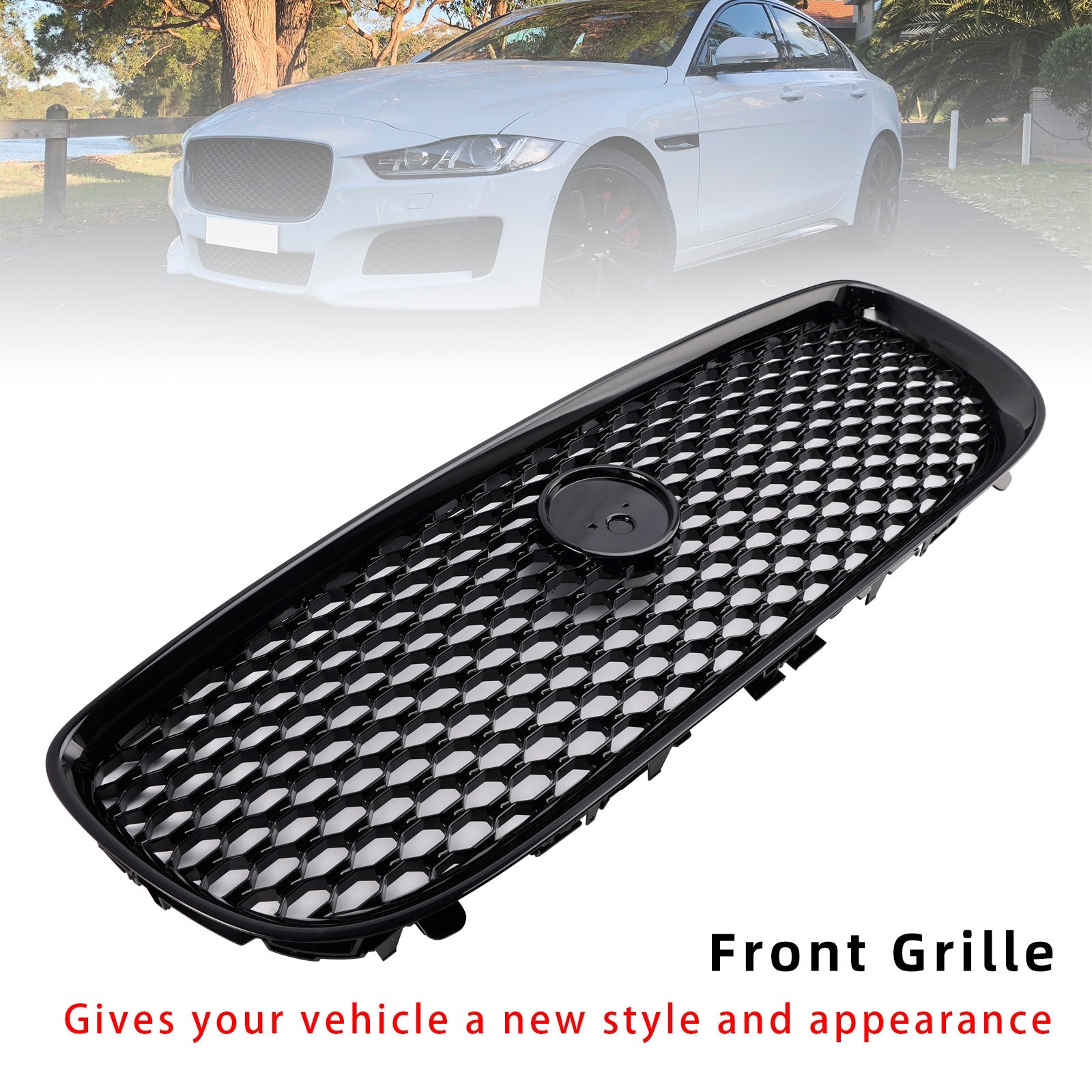 Gloss Black Honeycomb Front Bumper Grille Grill Fit Jaguar XE 2015-2018