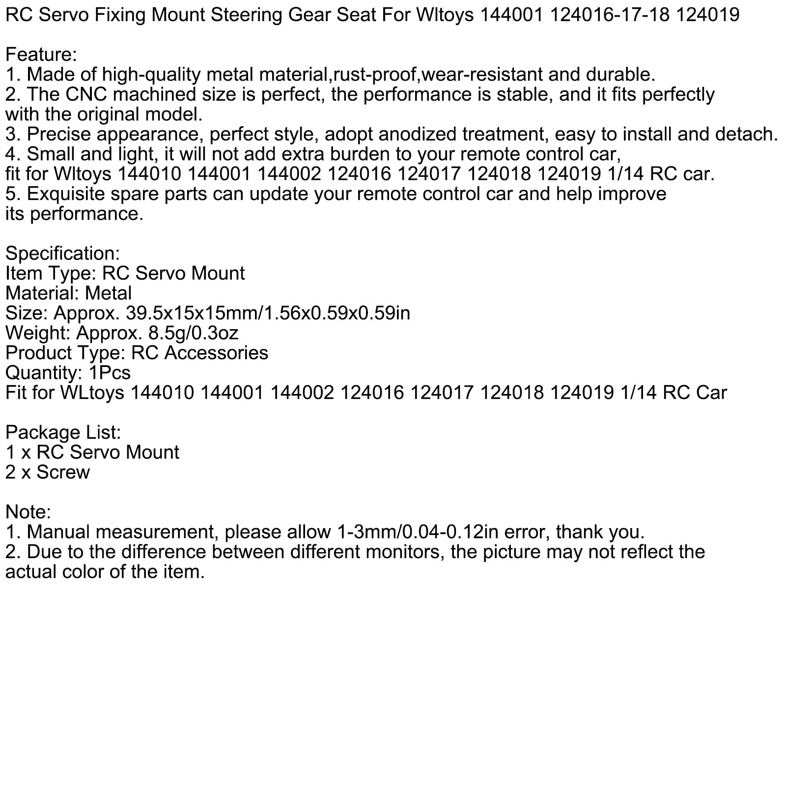 RC Servo Fixing Mount Steering Gear Seat For Wltoys 144001 124016-17-18 124019