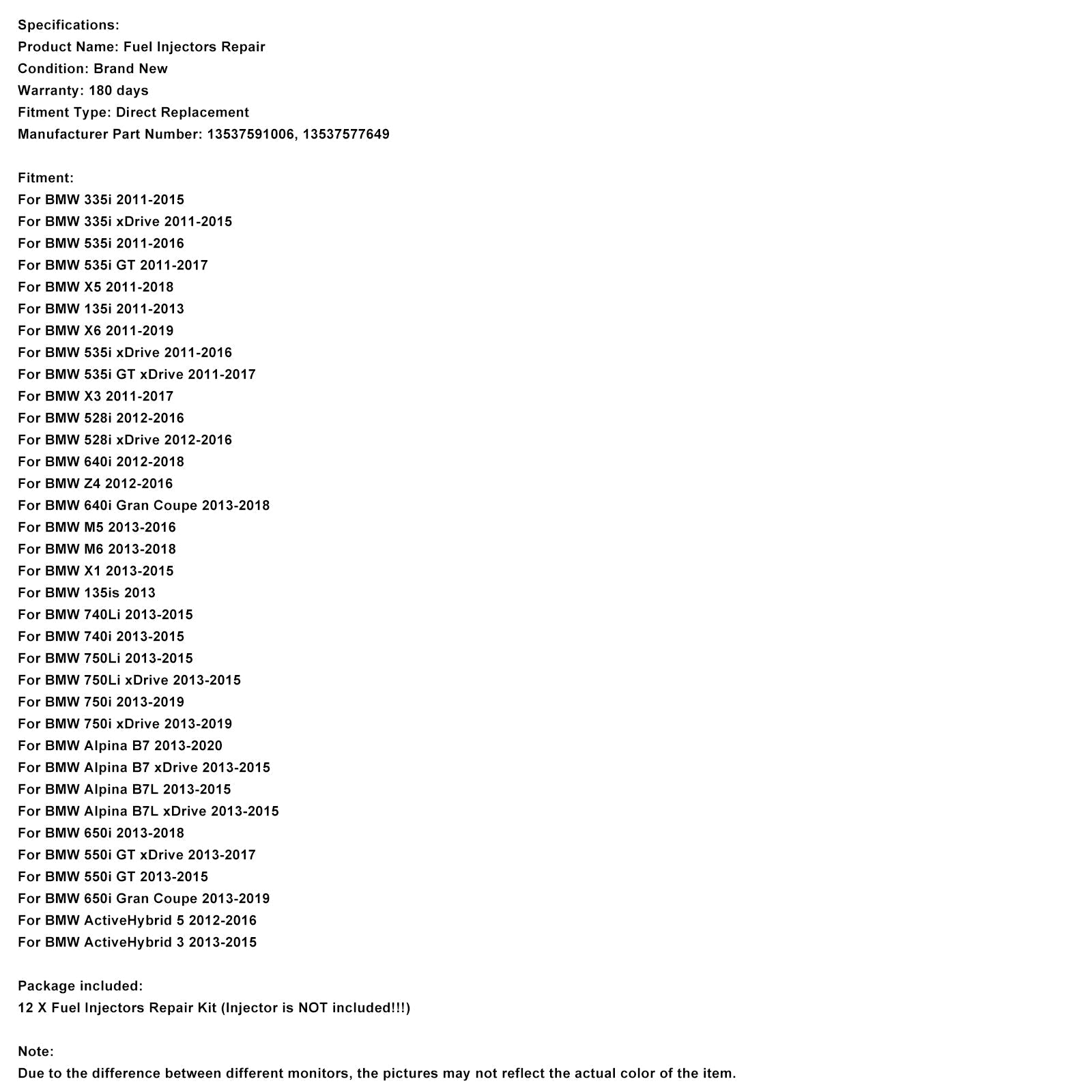 12PCS Fuel Injector Gasket Ring & Element Fit BMW 335i 340i 528i N20 B38 N55