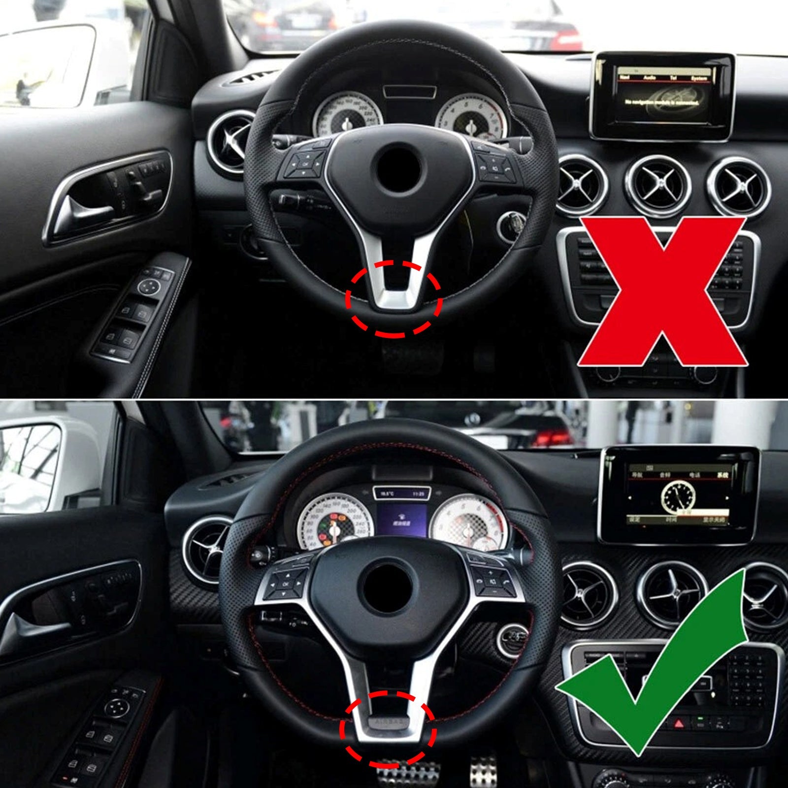 Silver Chrome Steering Wheel Trim Cover For Mercedes Benz W204 W207 W212 C-Class