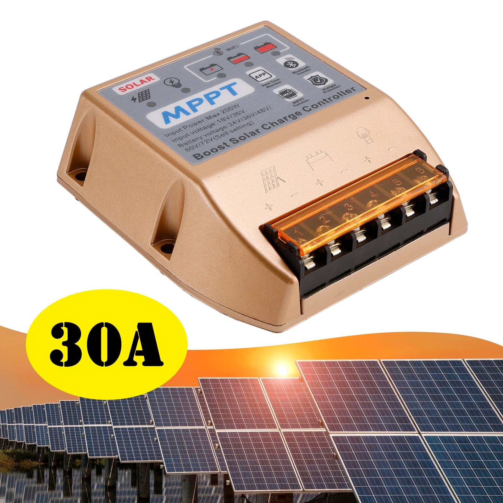 10A/20A/30A Boost MPPT Solar Controller 24V36V48V60V72V Mobile APP Smart Control
