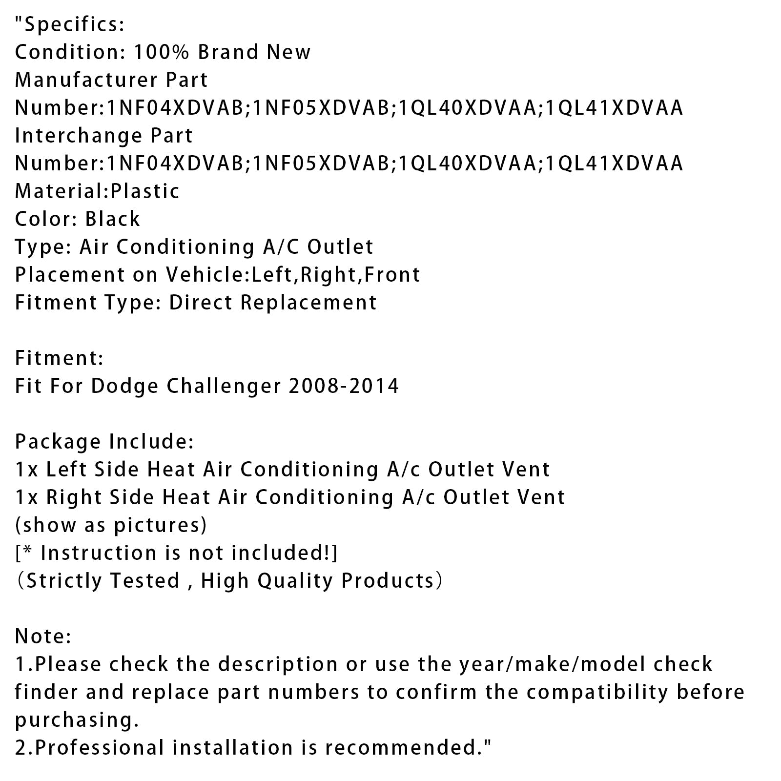 2008-2014 Dodge Challenger LH+RH Dashboard Air A/C Vent 1QL41XDVAA 1QL40XDVAA