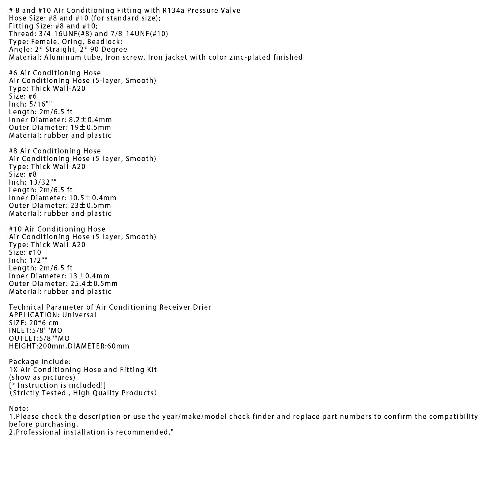 26PCS Air Conditioning Hose and Fitting Kit Includes 6.5 ft #6#8#10 AC Hoses