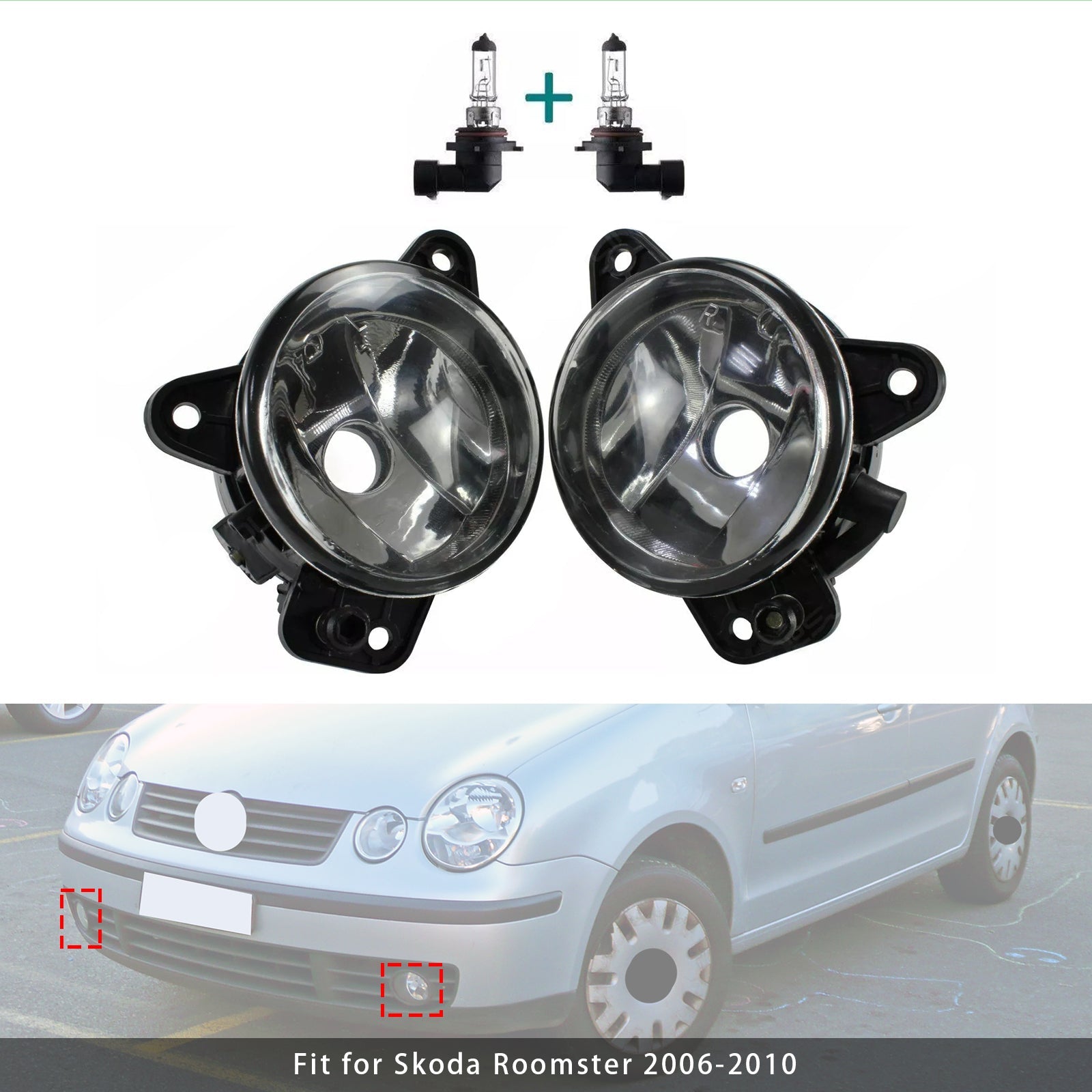 Pair Front Fog Light With Bulbs For VW Transporter T5 & Caravelle 2003-2010
