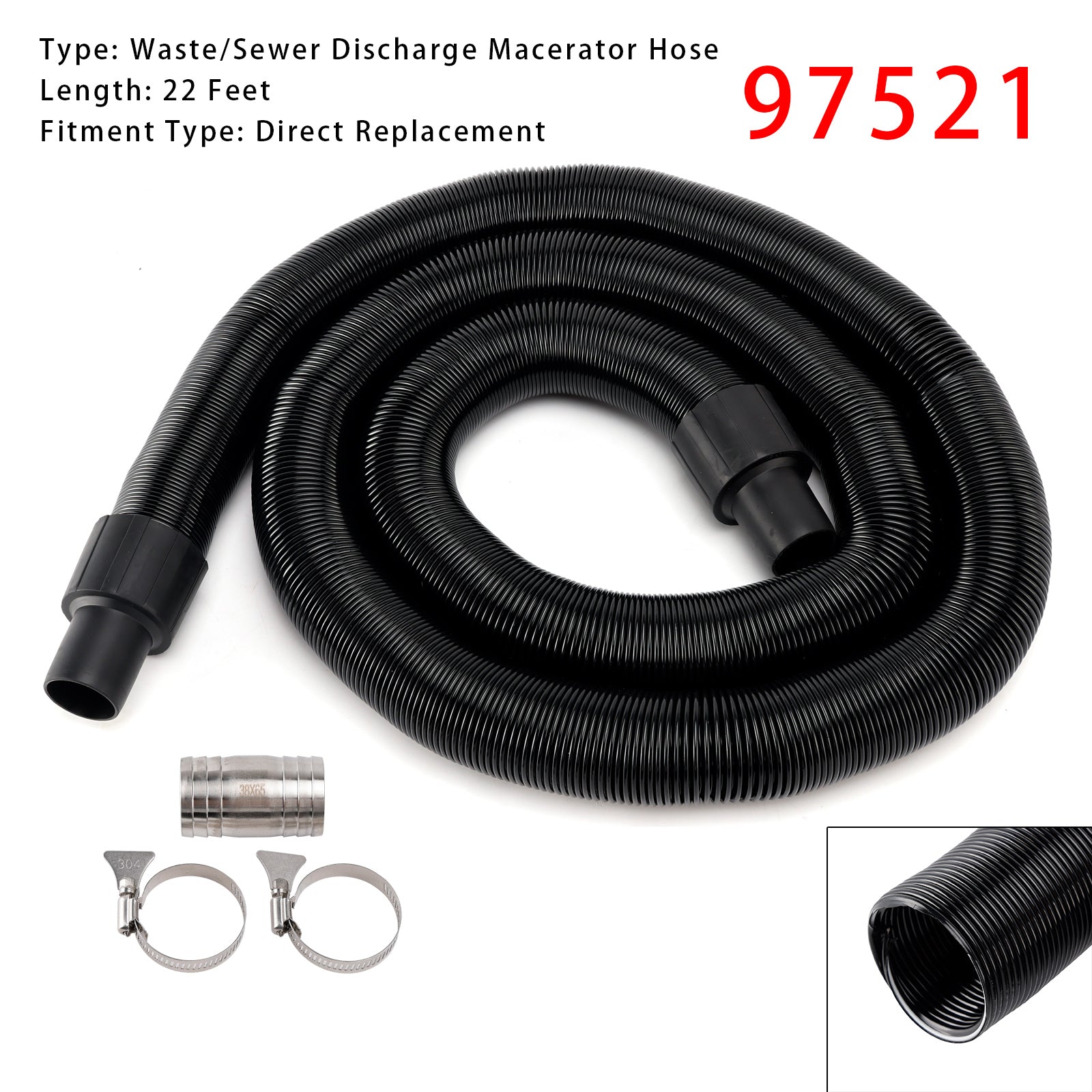 97521 RV Macerator Hose Sewer For Thetford Sani-Con Turbo 400S 1-1/2inch 22FT