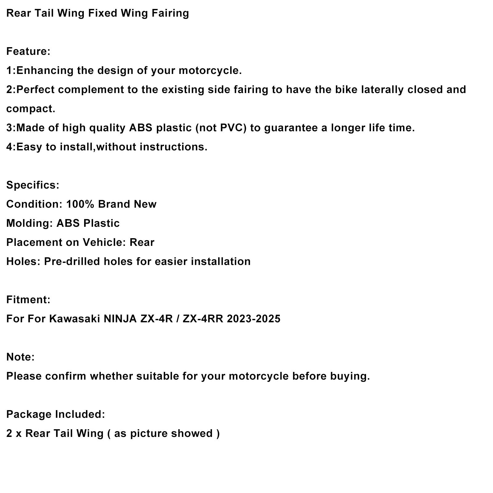 2023-2025 Kawasaki NINJA ZX-4R ZX-4RR Rear Tail Wing Fixed Wing Fairing