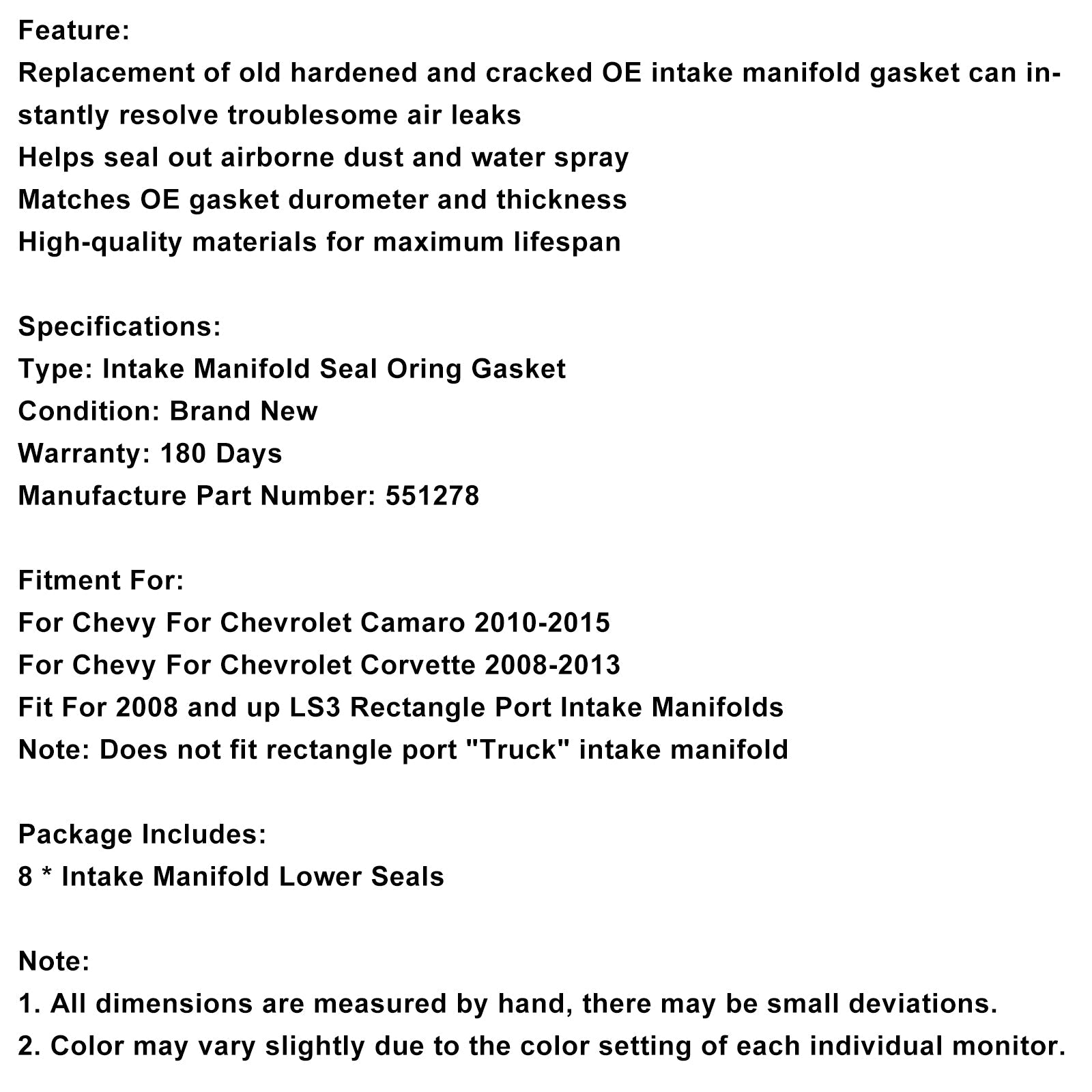 LS3 Intake Manifold Seal Oring Gasket Set 551278 Fit Chevy Camaro 2010-2015