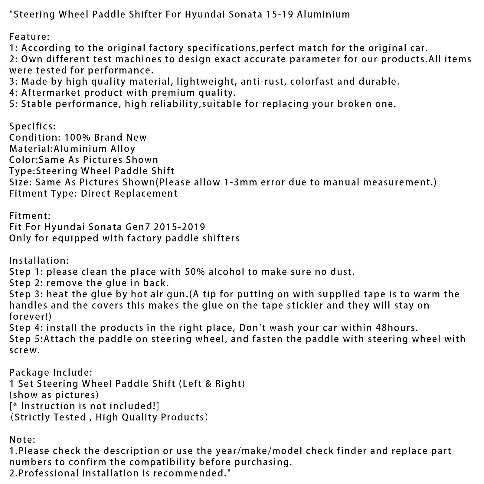 2015-2019 Hyundai Sonata Steering Wheel Paddle Shifter For Aluminium