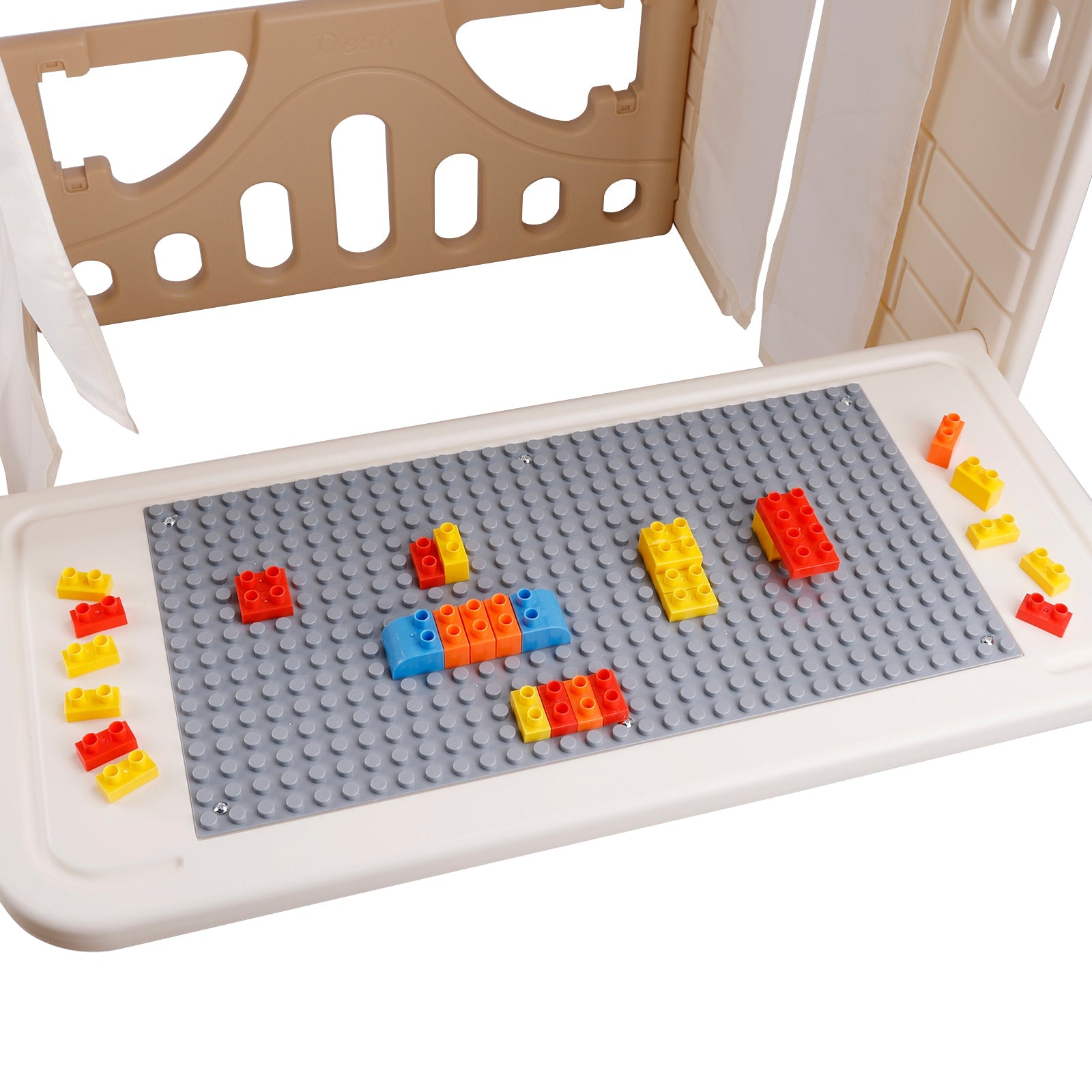 Kid Plastic Outdoor Playhouse With Light Strip And Building Blocks Toddler Toy