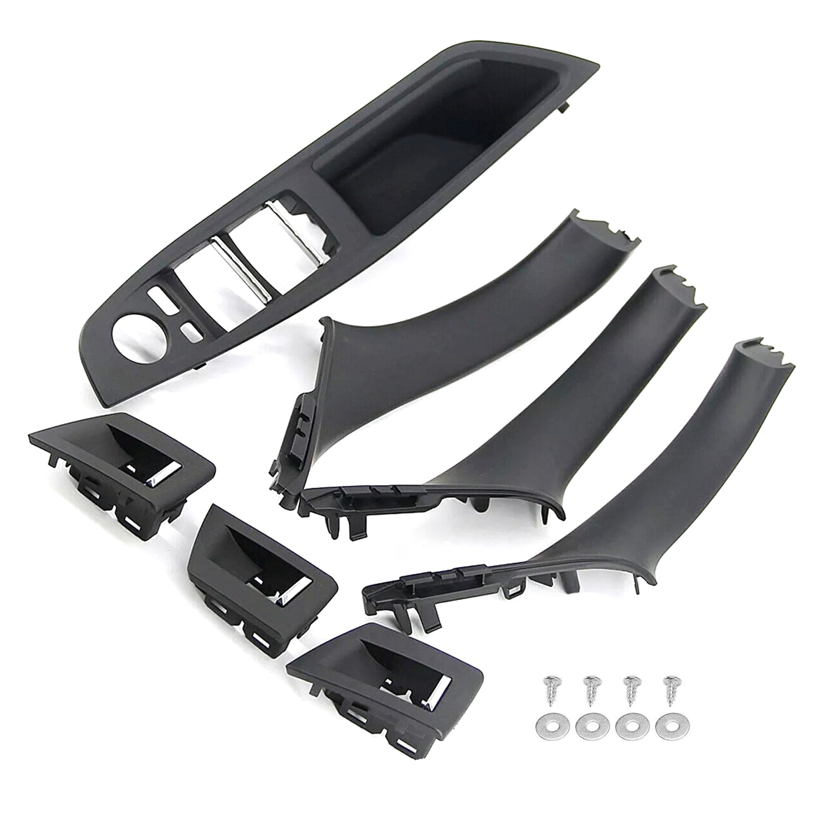 7x Black Inner Door Panel Handle Pull Trim Cover For BMW 5 Series F10 F11 10-16