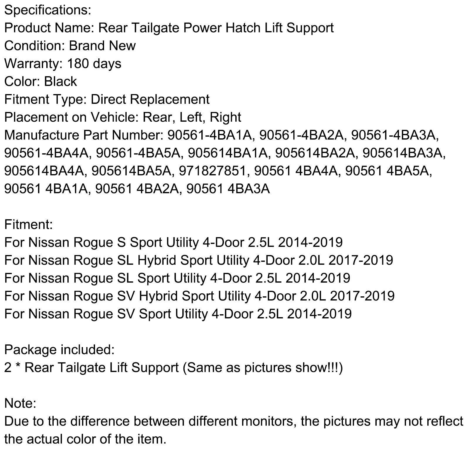 2017-2019 Nissan Rogue SV Hybrid Sport Utility 4-Door 2.0L 2PCS Electric Tailgate Struts 905614BA4A 971827851