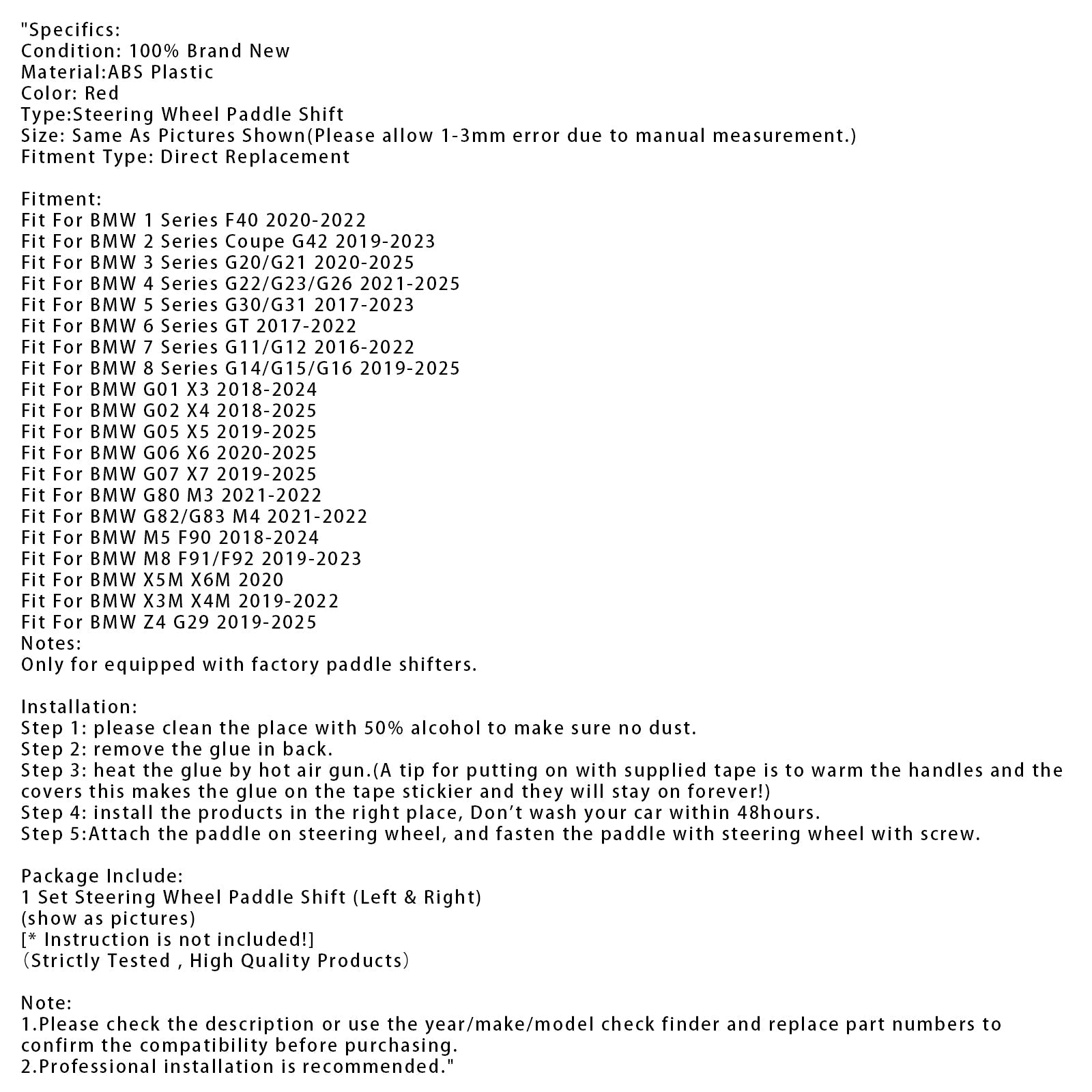 Steering Wheel Paddle Shifter Extensions For BMW G05 X5 F95 X5M G07 X7 G22 Red